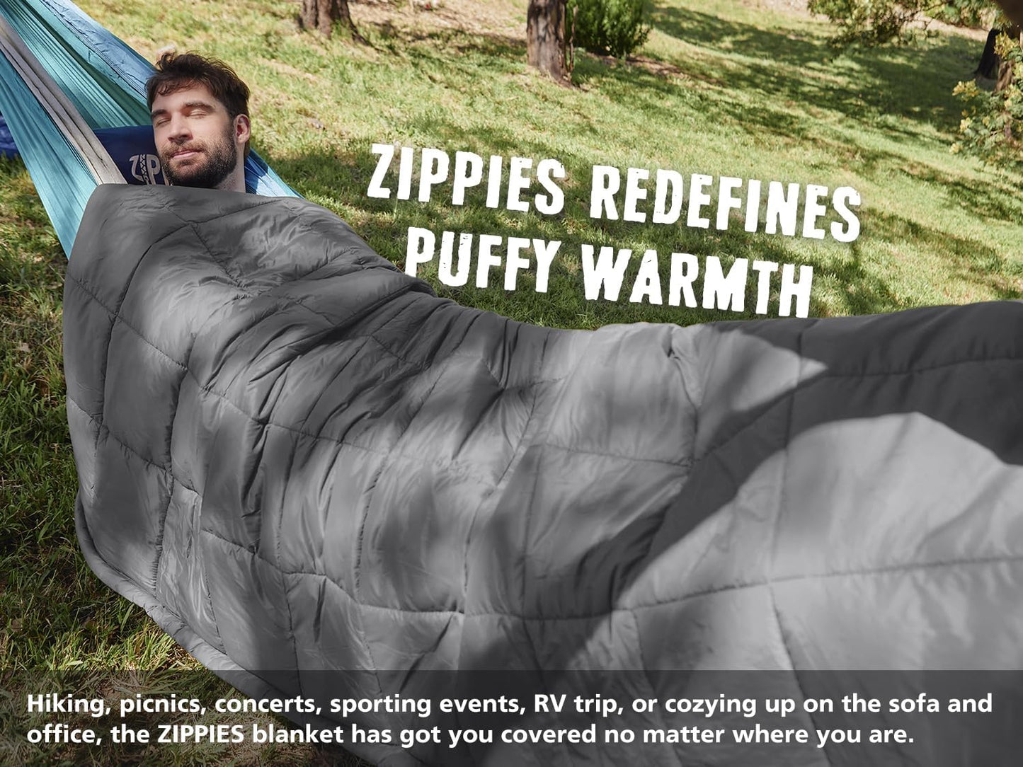 Queen Size ZIPPIES 3M Thinsulate Puffy Camping Blanket - Waterproof Sleeping Bag for Hammock - Warm Insulated Quilt with Zipper - Cozy Outdoor Gift for Men and Women