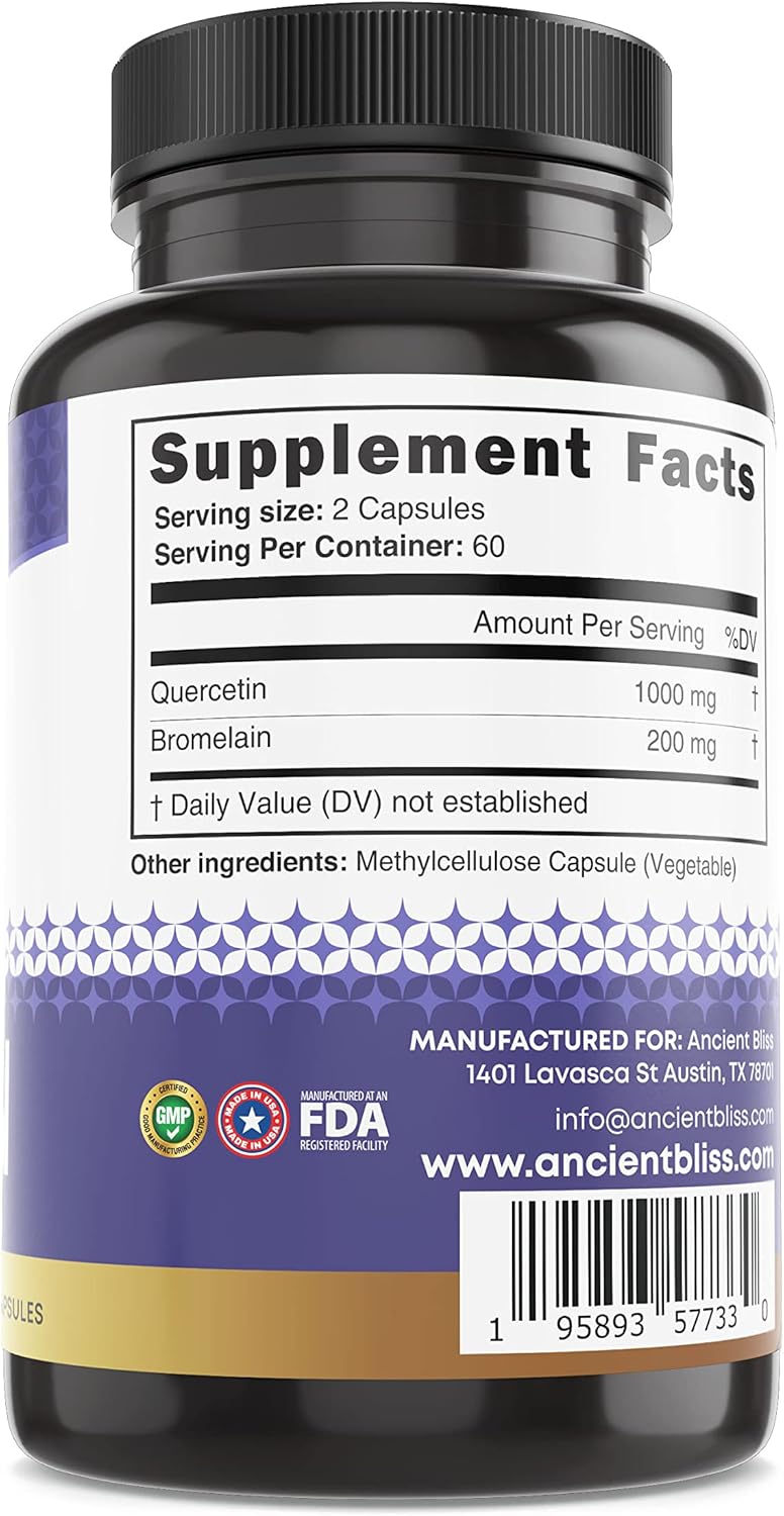 Quercetin 1000mg with Bromelain 200mg - Immune, Joint, & Respiratory Support - 120 Capsules