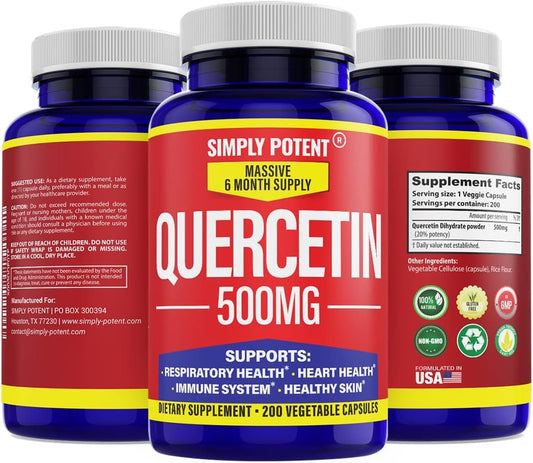 Quercetin 500mg Capsules - 200 Count, High Potency Vegan Antioxidant Pills for Heart & Immune Support