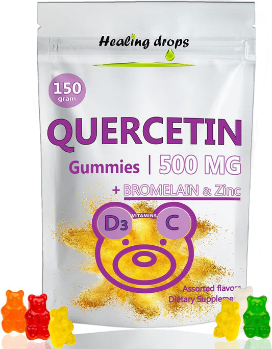 Quercetin 500mg Gummies with Vitamin C, Zinc, and D3 for Kids and Adults