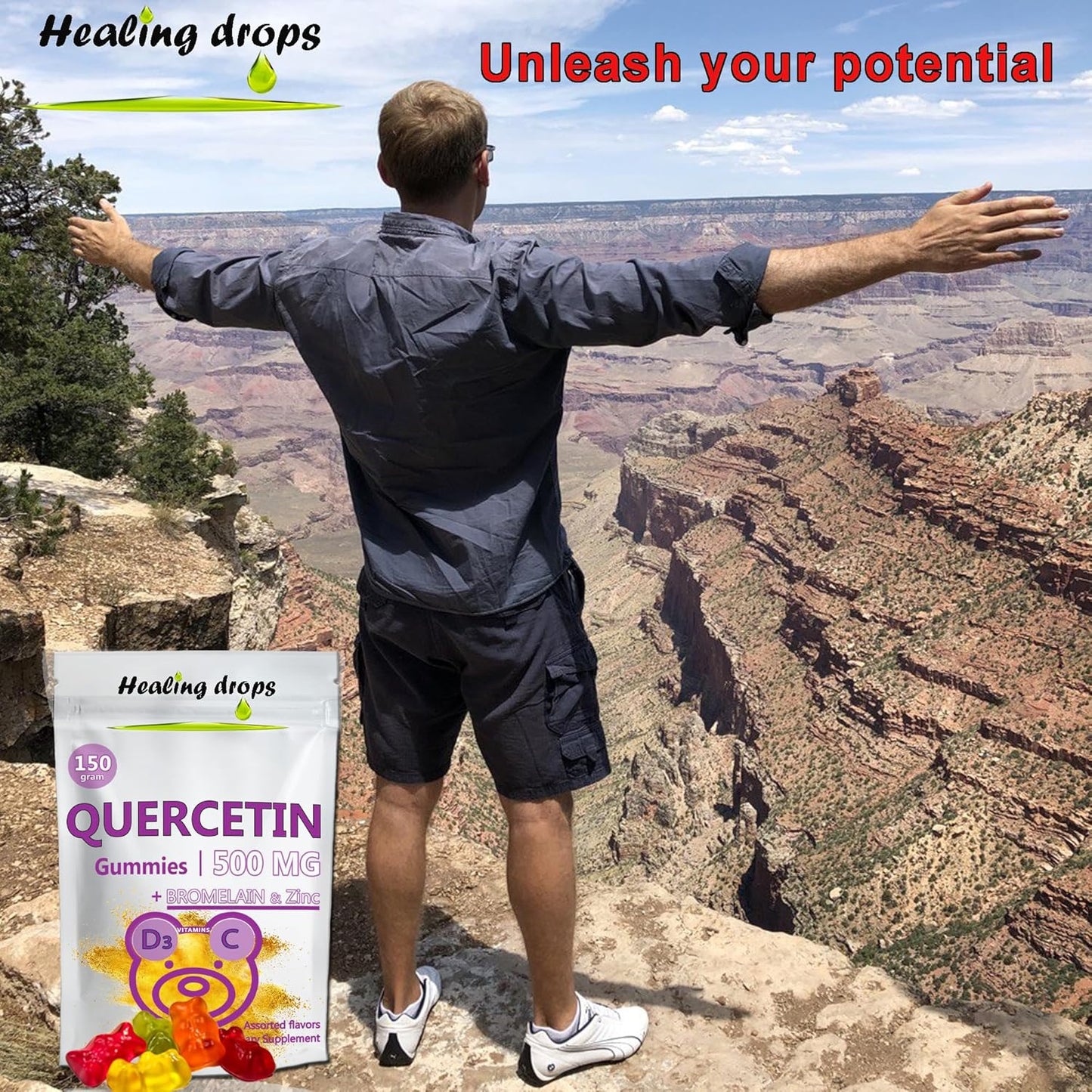Quercetin 500mg Gummies with Vitamin C, Zinc, and D3 for Kids and Adults