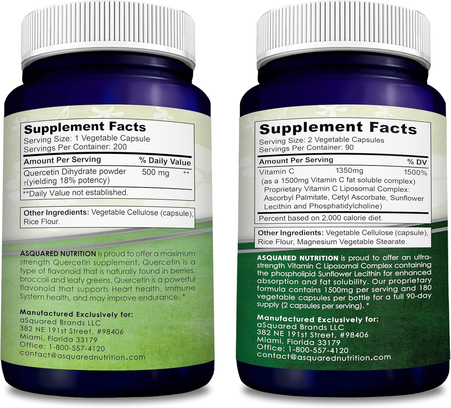 Quercetin 500mg & Vitamin C Liposomal Complex 1500mg Bundle for Immune Support by aSquared Nutrition