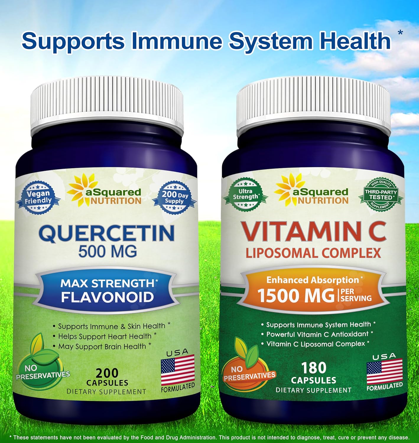 Quercetin 500mg & Vitamin C Liposomal Complex 1500mg Bundle for Immune Support by aSquared Nutrition