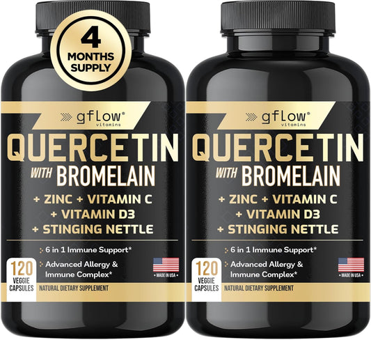 Quercetin 500mg with Vitamin C, Zinc, and Bromelain - Stinging Nettle Supplement - 240 Vegan Capsules - Non-GMO and Gluten-Free Quercetin with Vitamin D3