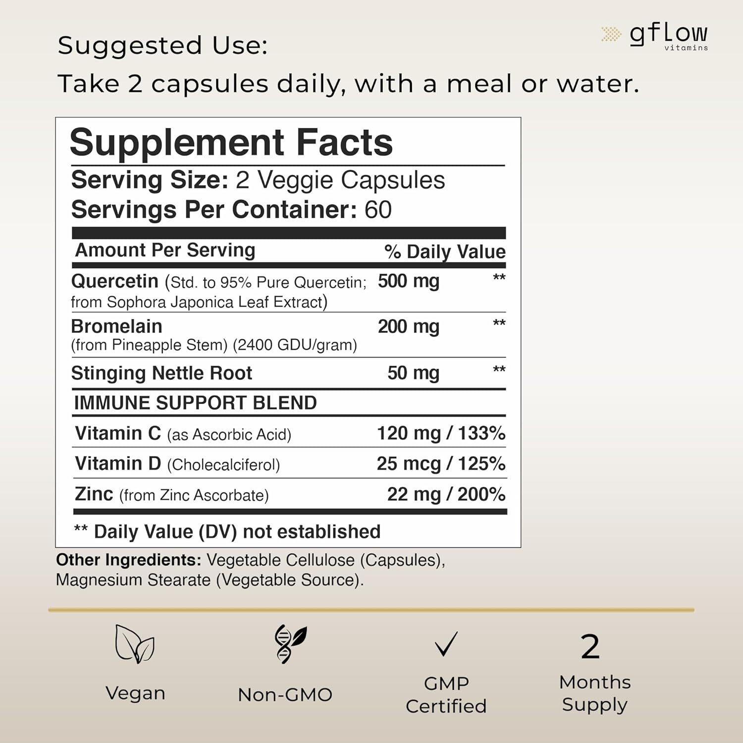 Quercetin 500mg with Vitamin C, Zinc, and Bromelain - Stinging Nettle Supplement - 240 Vegan Capsules - Non-GMO and Gluten-Free Quercetin with Vitamin D3