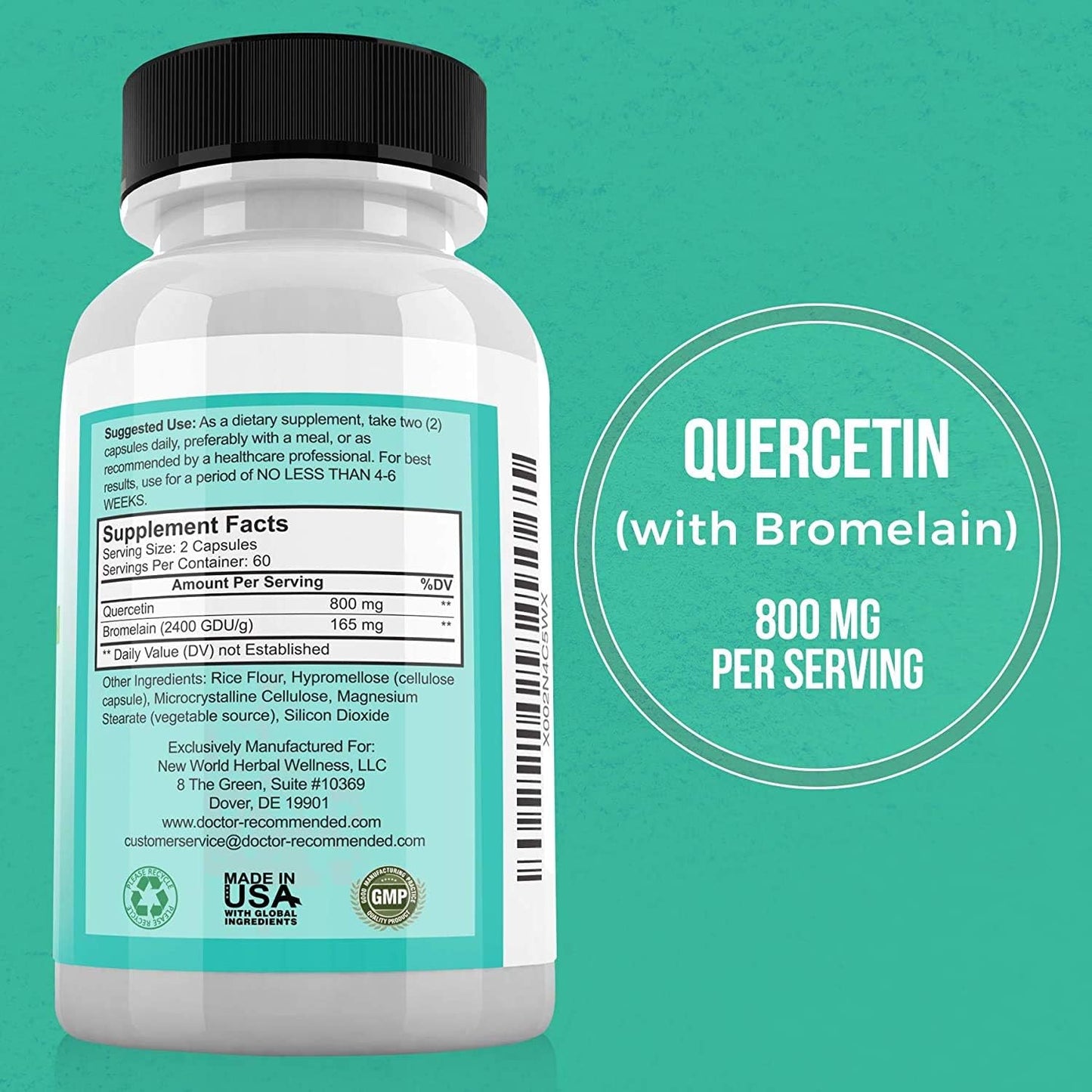 Quercetin 800mg with Bromelain 165mg - 120 Veggie Capsules - Doctor Recommended Bioflavonoids Supplement - Gluten Free, Non-GMO - Pack of 3 - BoostGo Australia