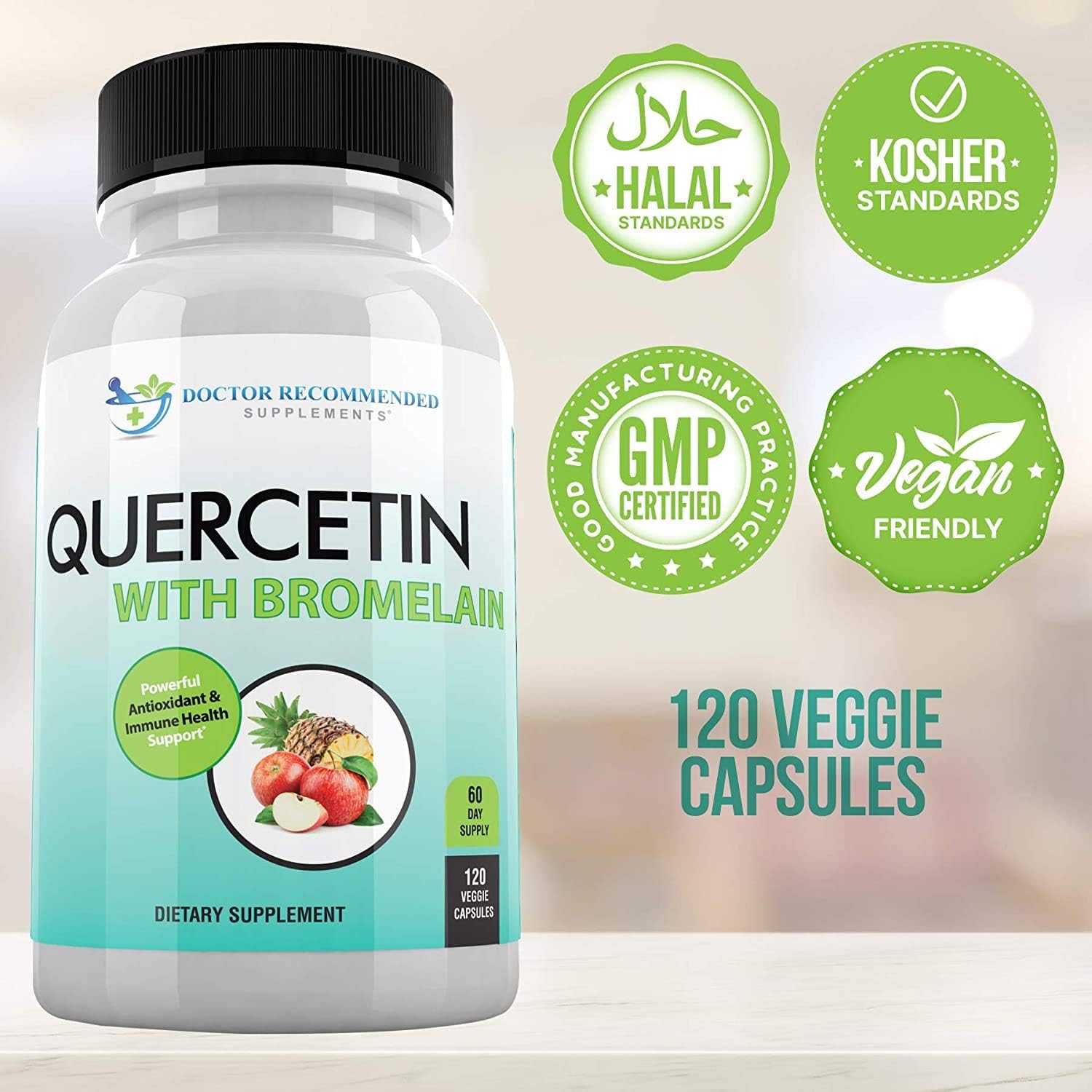 Quercetin 800mg with Bromelain 165mg - 120 Veggie Capsules - Doctor Recommended Bioflavonoids Supplement - Gluten Free, Non-GMO - Pack of 3 - BoostGo Australia