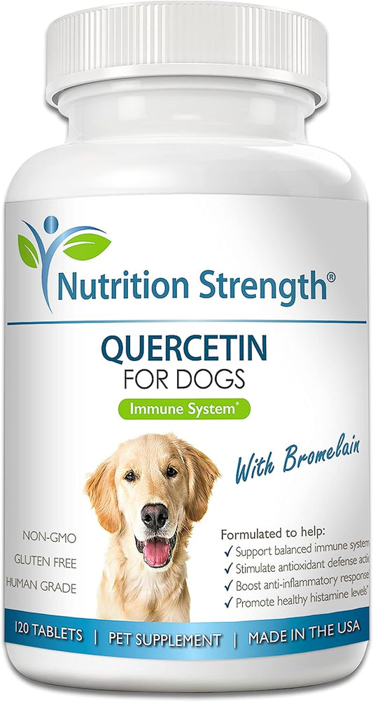 Quercetin and Bromelain Chewable Tablets for Dogs: Immune System Support, Inflammatory Relief, Antioxidant Activity - 120 Count