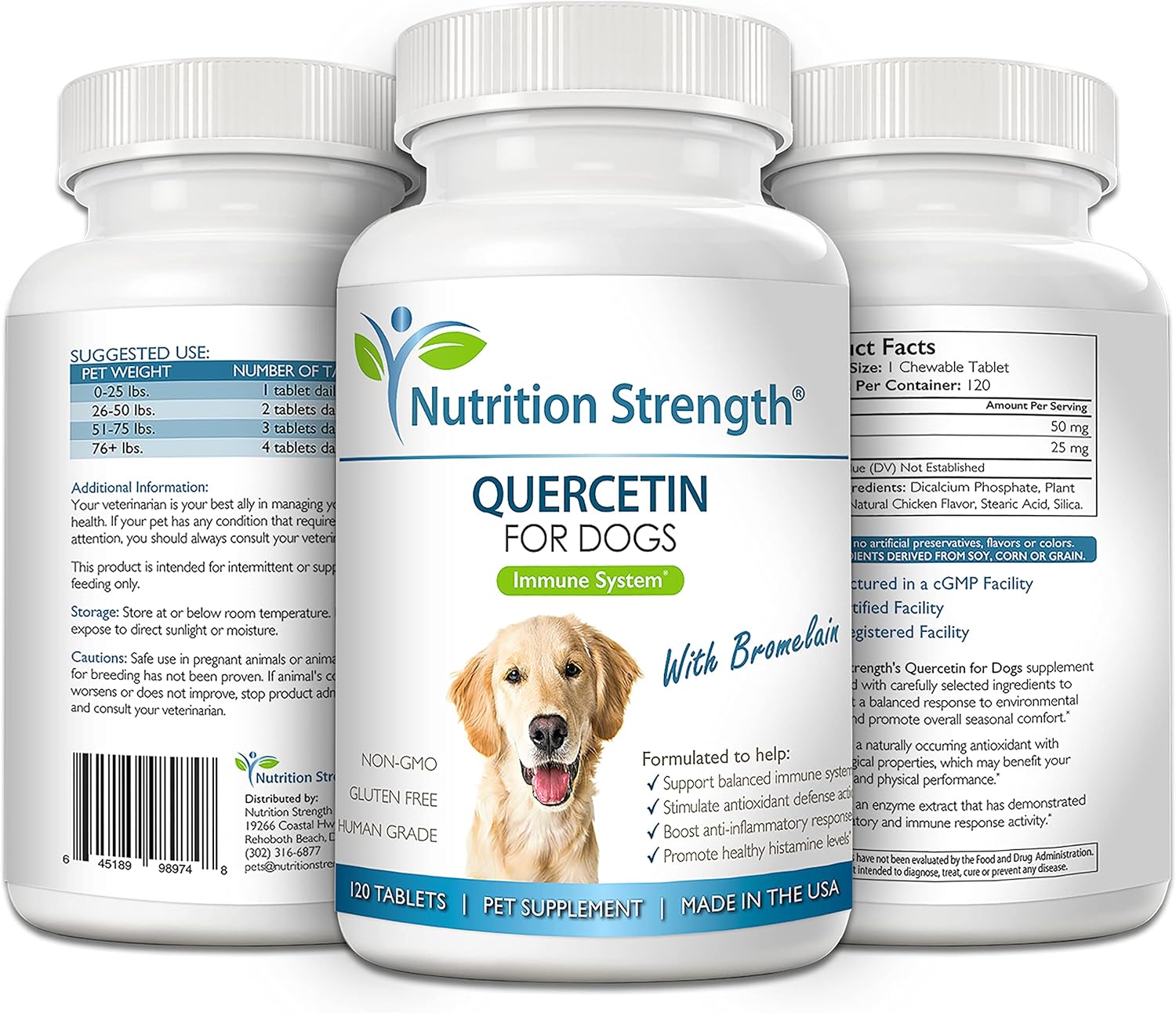 Quercetin and Bromelain Chewable Tablets for Dogs: Immune System Support, Inflammatory Relief, Antioxidant Activity - 120 Count