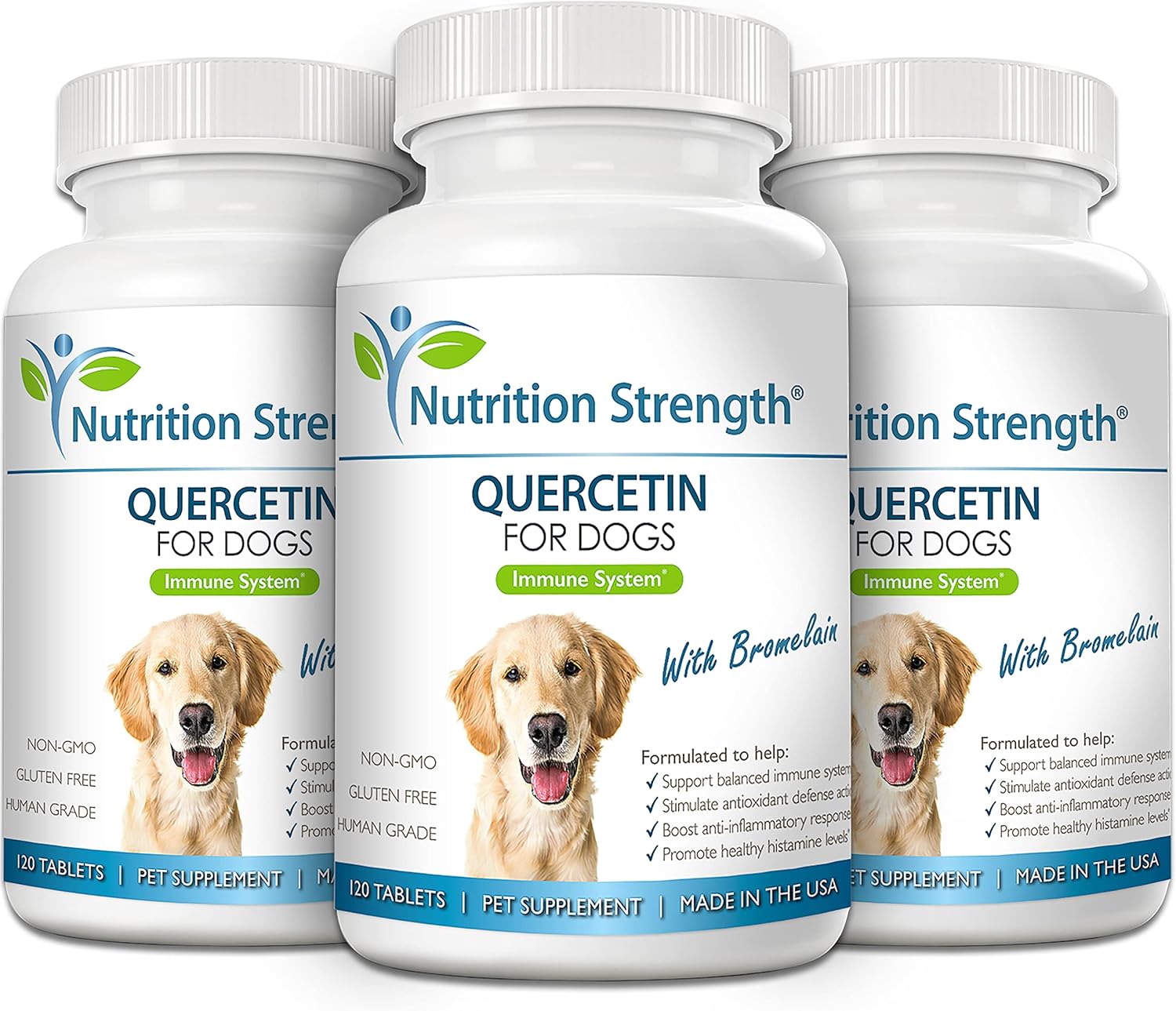 Quercetin and Bromelain Chewable Tablets for Dogs: Immune System Support, Inflammatory Relief, Antioxidant Activity - 120 Count
