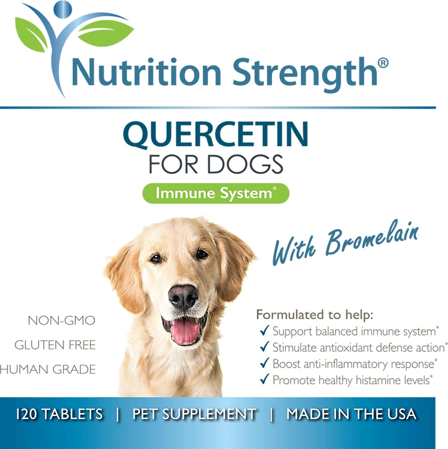Quercetin and Bromelain Chewable Tablets for Dogs: Immune System Support, Inflammatory Relief, Antioxidant Activity - 120 Count