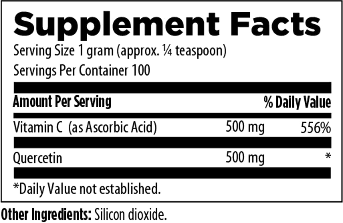 Quercetin-Ascorbate Powder - 500mg Antioxidant Supplement with Vitamin C for Normal Histamine Response - Vegan Friendly Drink Mix (100 Servings)