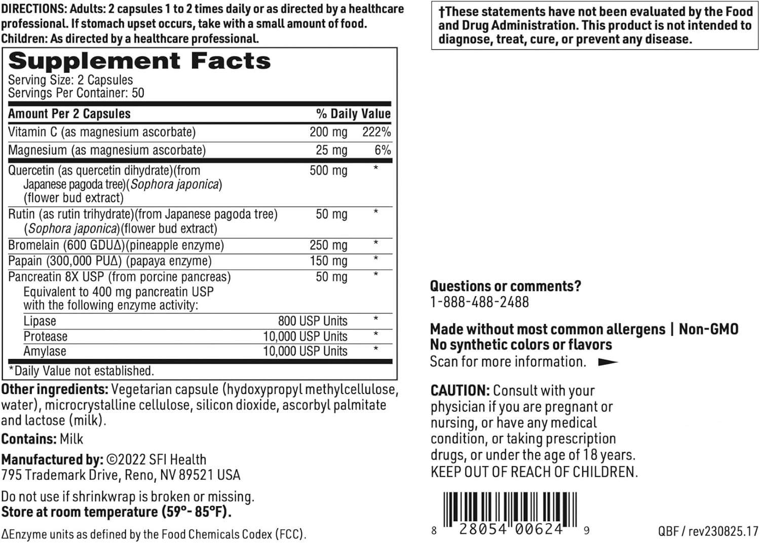 Quercetin-Bromelain Forte Capsules with Immune and Seasonal Support Enzymes - 100 Count