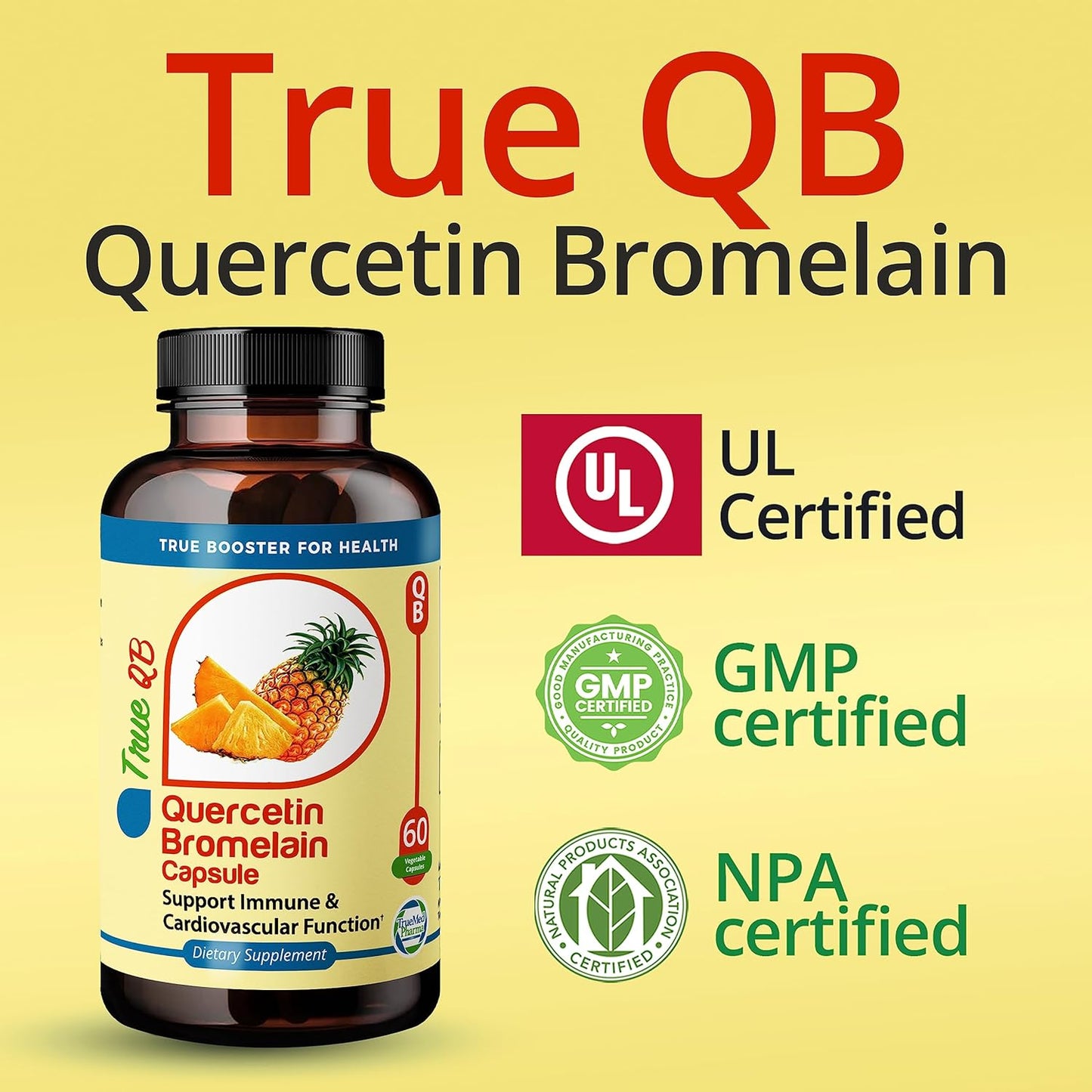 Quercetin Bromelain Supplement - Immune & Cardiovascular Support - Antioxidant Protection - 800mg Quercetin - 165mg Bromelain - 60 Veg Capsules