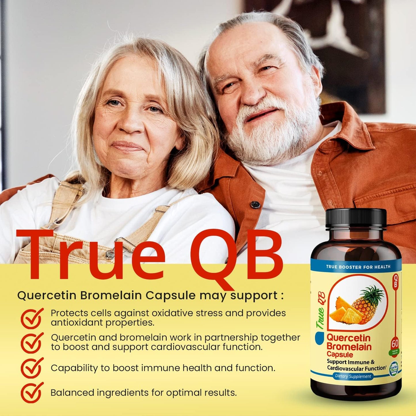 Quercetin Bromelain Supplement - Immune & Cardiovascular Support - Antioxidant Protection - 800mg Quercetin - 165mg Bromelain - 60 Veg Capsules