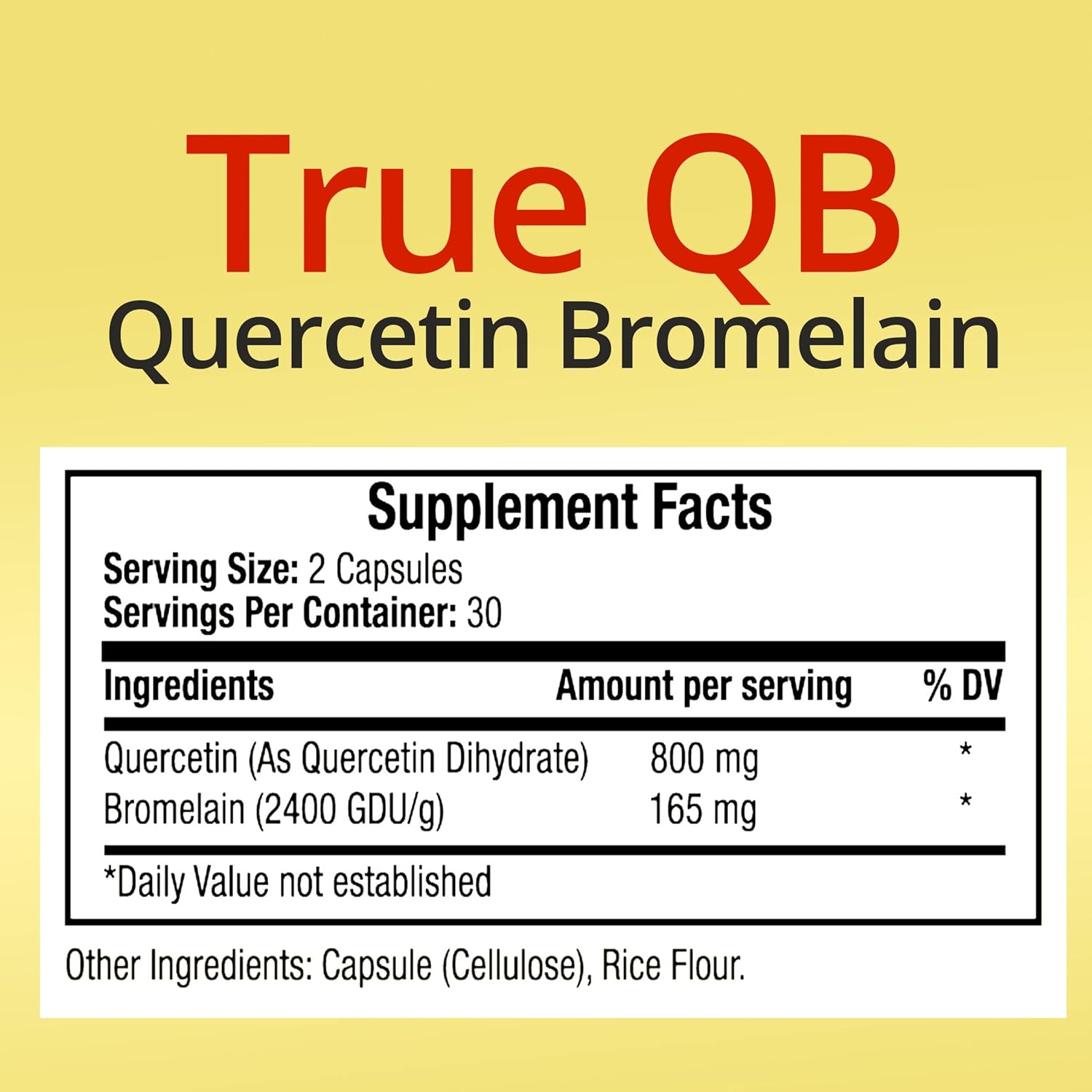 Quercetin Bromelain Supplement - Immune & Cardiovascular Support - Antioxidant Protection - 800mg Quercetin - 165mg Bromelain - 60 Veg Capsules