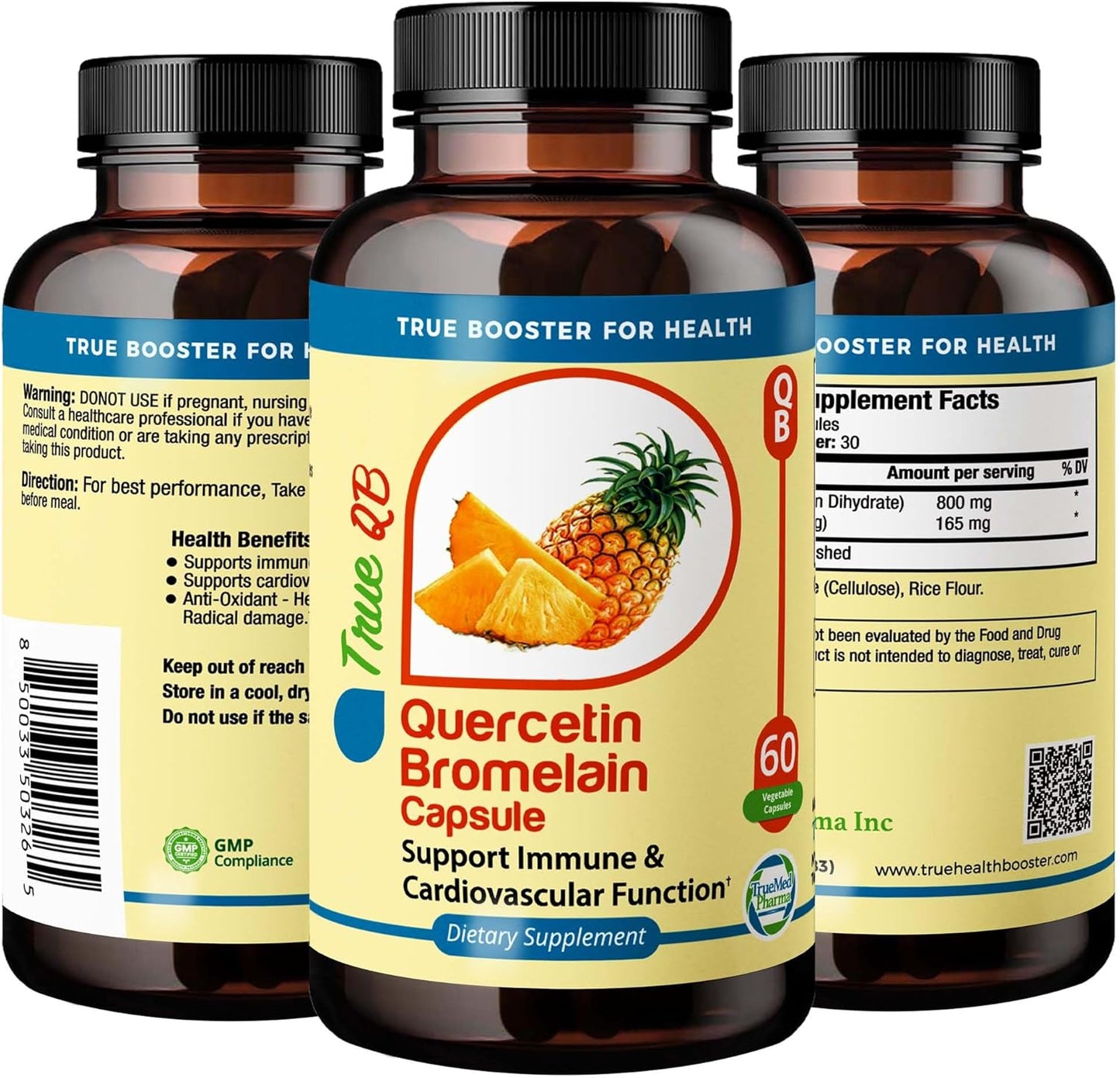 Quercetin Bromelain Supplement - Immune & Cardiovascular Support - Antioxidant Protection - 800mg Quercetin - 165mg Bromelain - 60 Veg Capsules