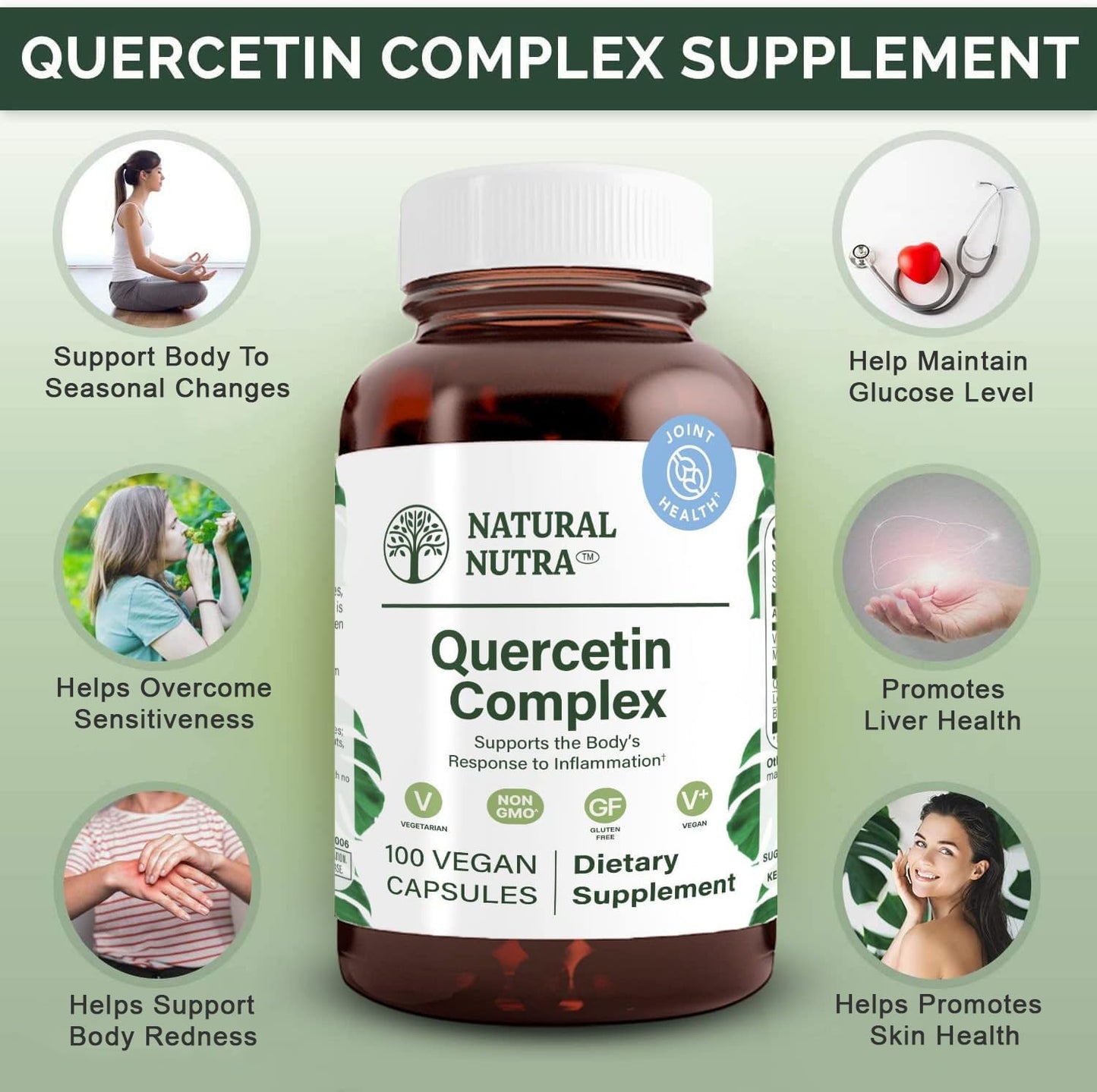 Quercetin Complex with Bromelain, Vitamin C & Citrus Bioflavonoids for Immune Support & Liver Health - 100 Vegan Capsules