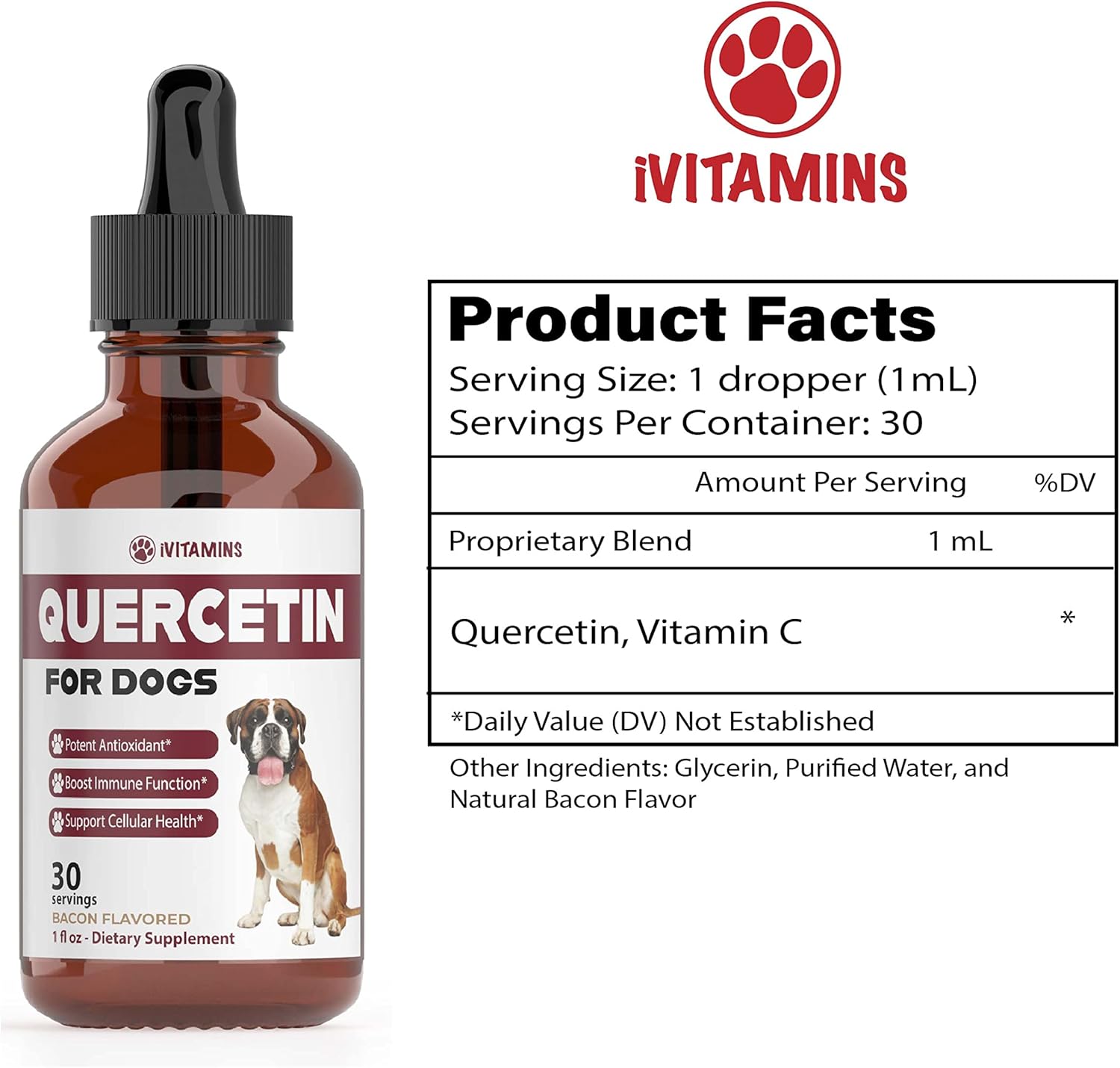 Quercetin Dog Allergy Relief Supplements - Bacon Flavored Chewable for Dogs (1 Pack)