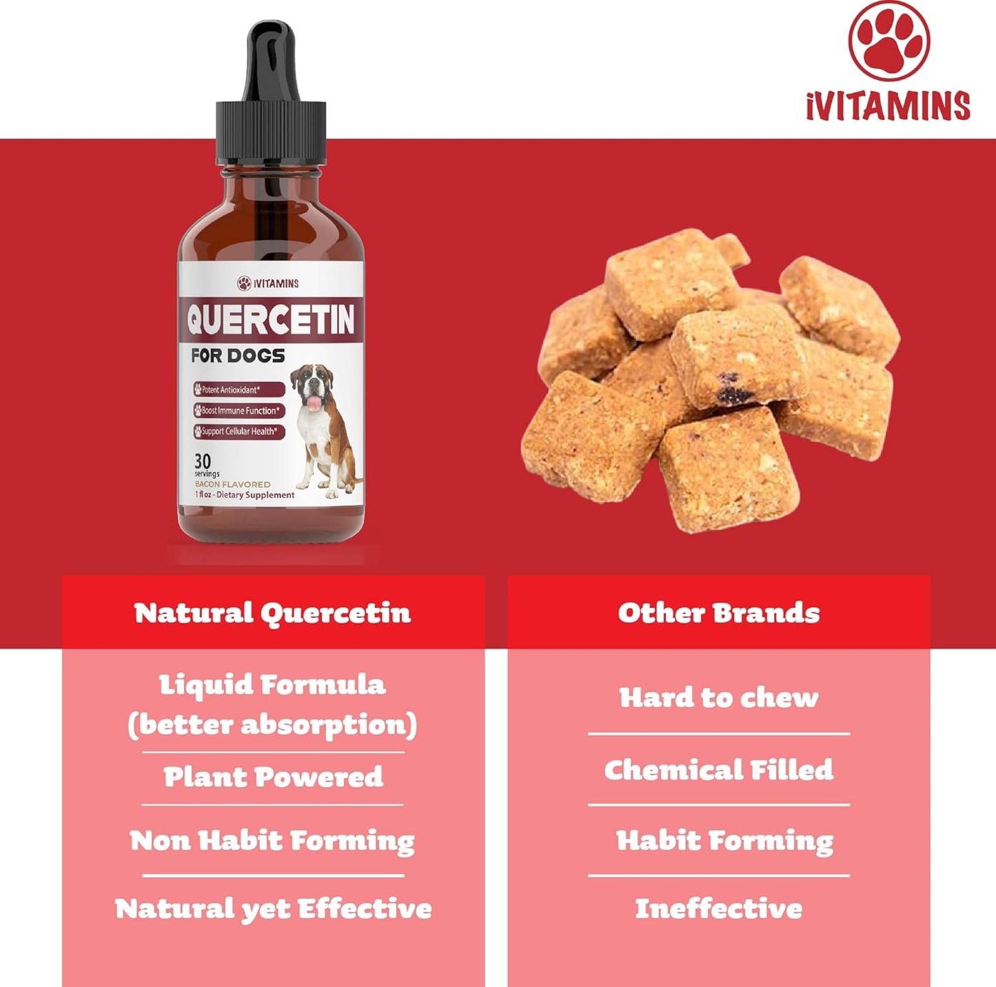 Quercetin Dog Allergy Relief Supplements - Bacon Flavored Chewable for Dogs (1 Pack)