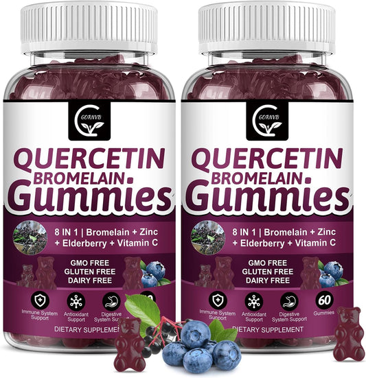 Quercetin Gummies with Bromelain & Elderberry - Immune Support Complex with Zinc, Vitamin C, D3, K2 - 2 Pack, 2378mg