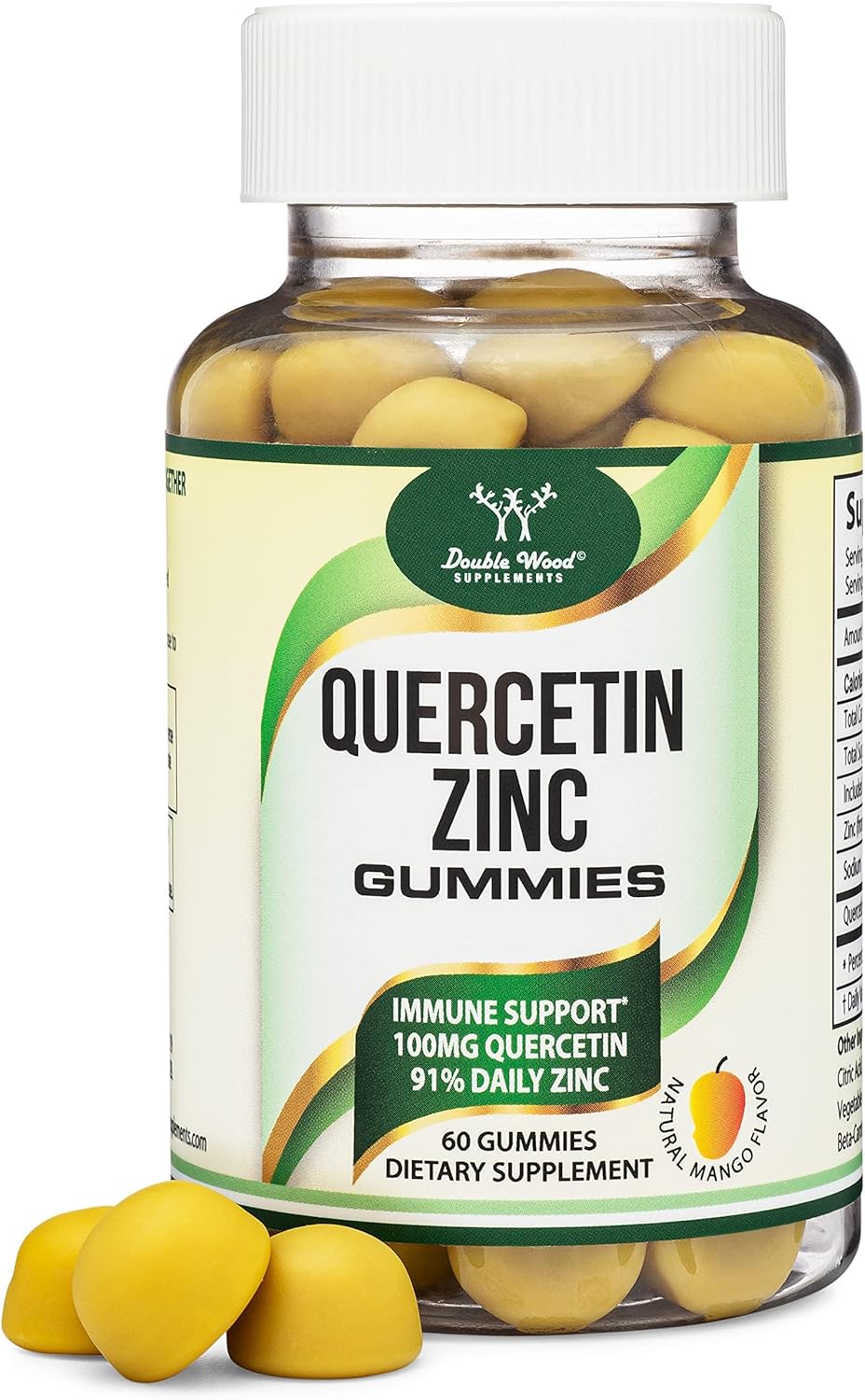 Quercetin Gummies with Zinc - Mango Flavored Immune Support for Adults and Kids - 60 Chewable Gummies - Double Wood