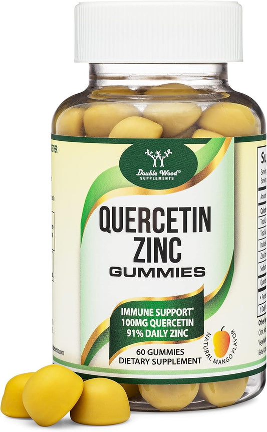 Quercetin Gummies with Zinc - Mango Flavored Immune Support for Adults and Kids - 60 Chewable Gummies - Double Wood