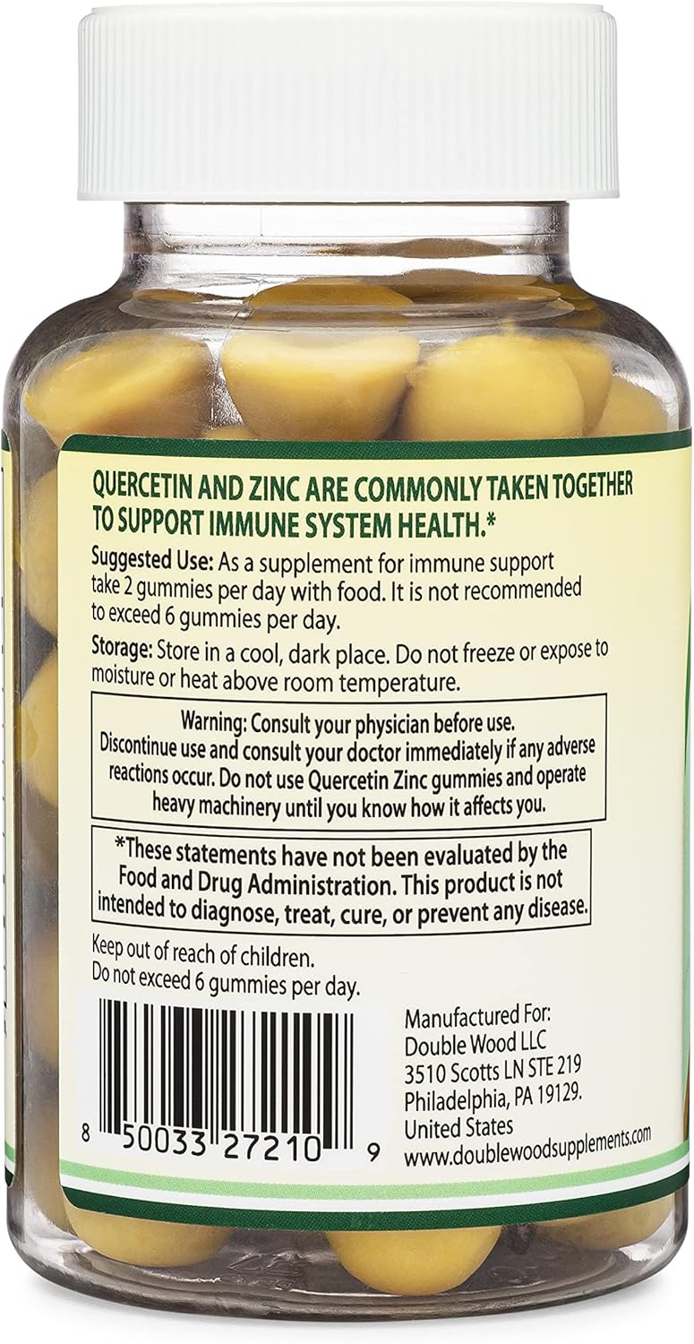 Quercetin Gummies with Zinc - Mango Flavored Immune Support for Adults and Kids - 60 Chewable Gummies - Double Wood