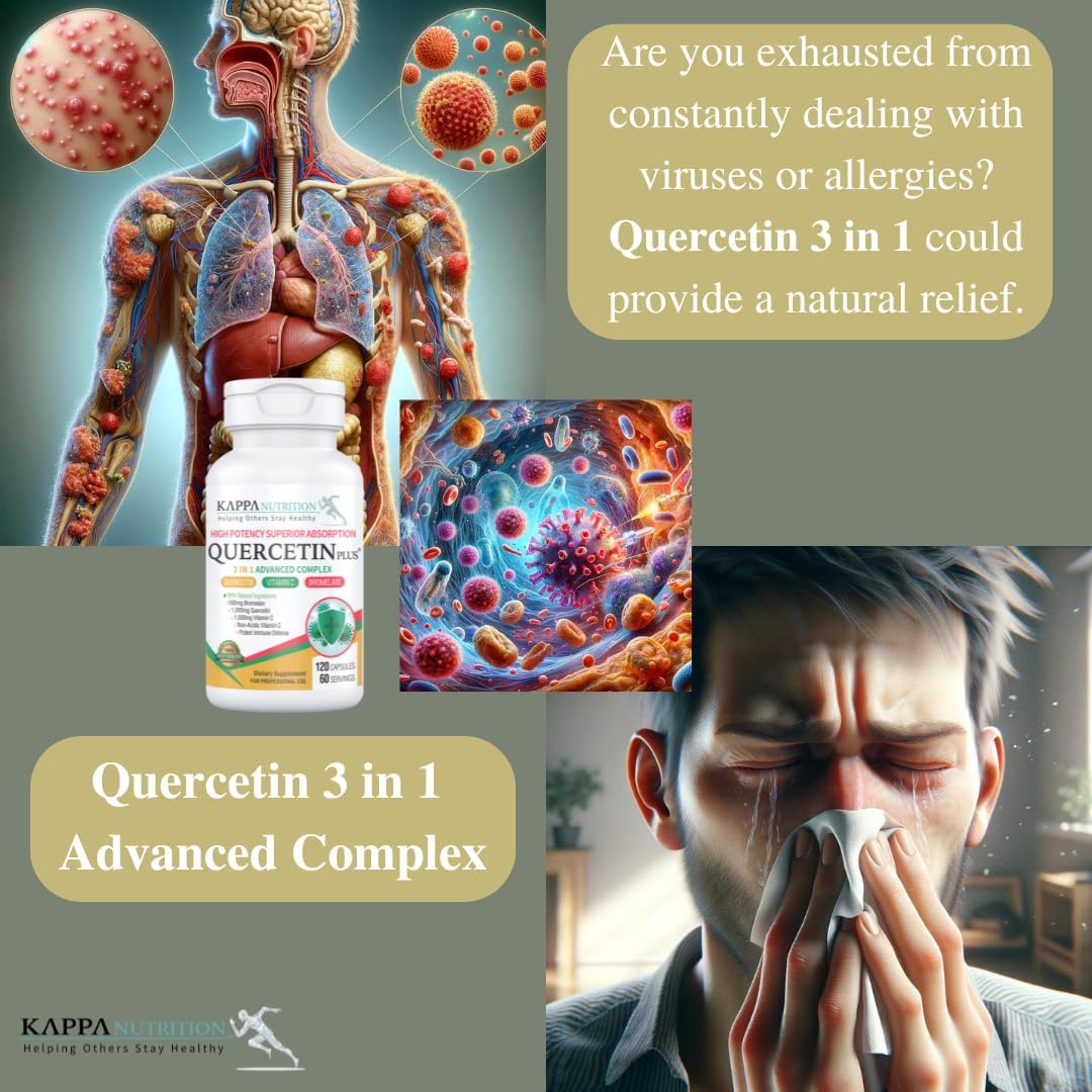 Quercetin Plus with Vitamin C and Bromelain Capsules - Immune, Cardiovascular, and Respiratory Health Support, Allergy Relief - 120 Count