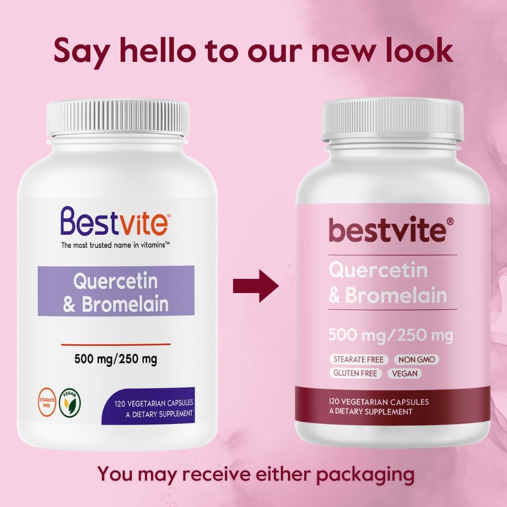 Quercetin with Bromelain 500mg/250mg (120 Veg Caps) - Vegan, Non-GMO, Gluten-Free - No Stearates or Silicon Dioxide