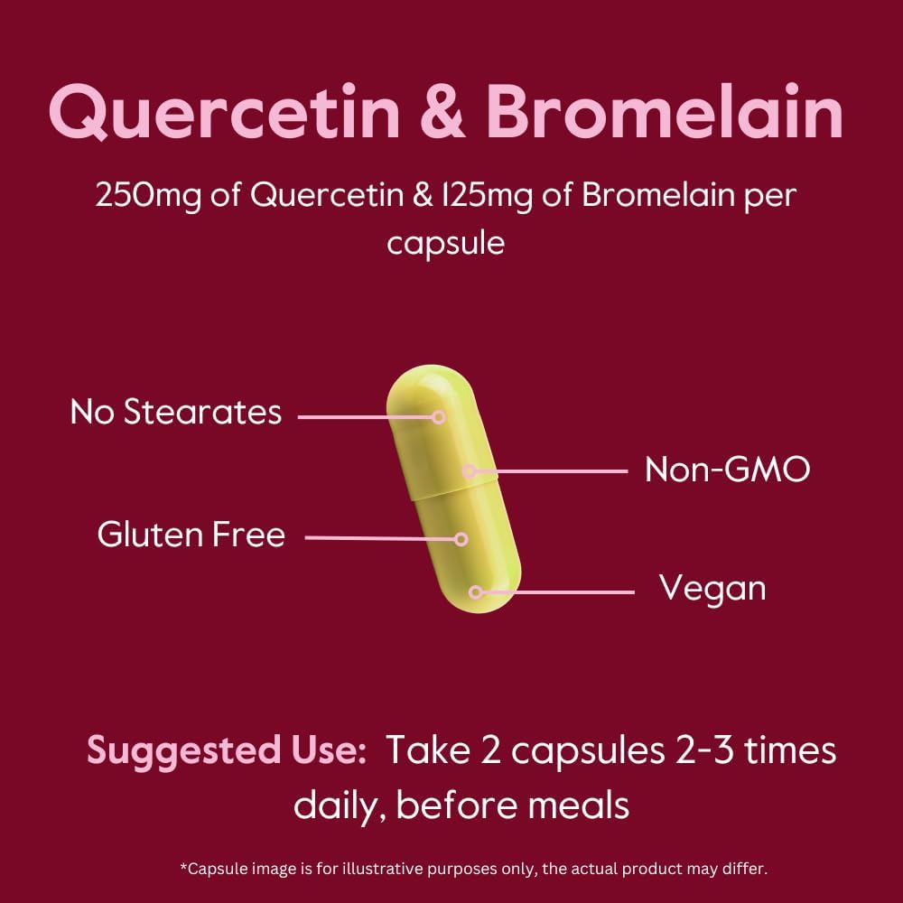Quercetin with Bromelain 500mg/250mg (120 Veg Caps) - Vegan, Non-GMO, Gluten-Free - No Stearates or Silicon Dioxide