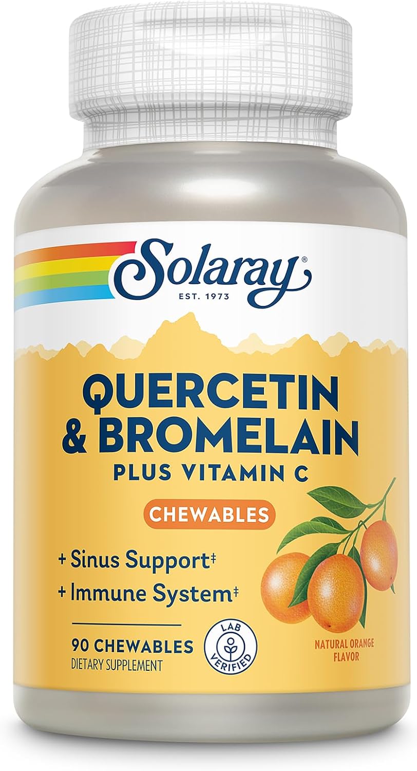 Quercetin with Bromelain and Vitamin C Chewables - Immune Support Supplement - 1250mg Vit C - Natural Orange Flavor - 90ct