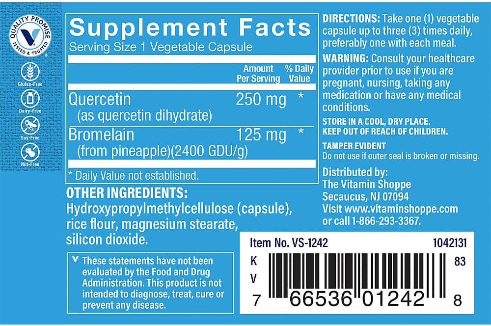 Quercetin with Bromelain Capsules - 250mg Antioxidant Blend (60 Count) from The Vitamin Shoppe
