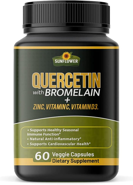 Quercetin with Vitamin C, Zinc, and Bromelain - 500mg Capsules - 60 Count - Non-GMO, Gluten-Free, Vegan - 2 Month Supply