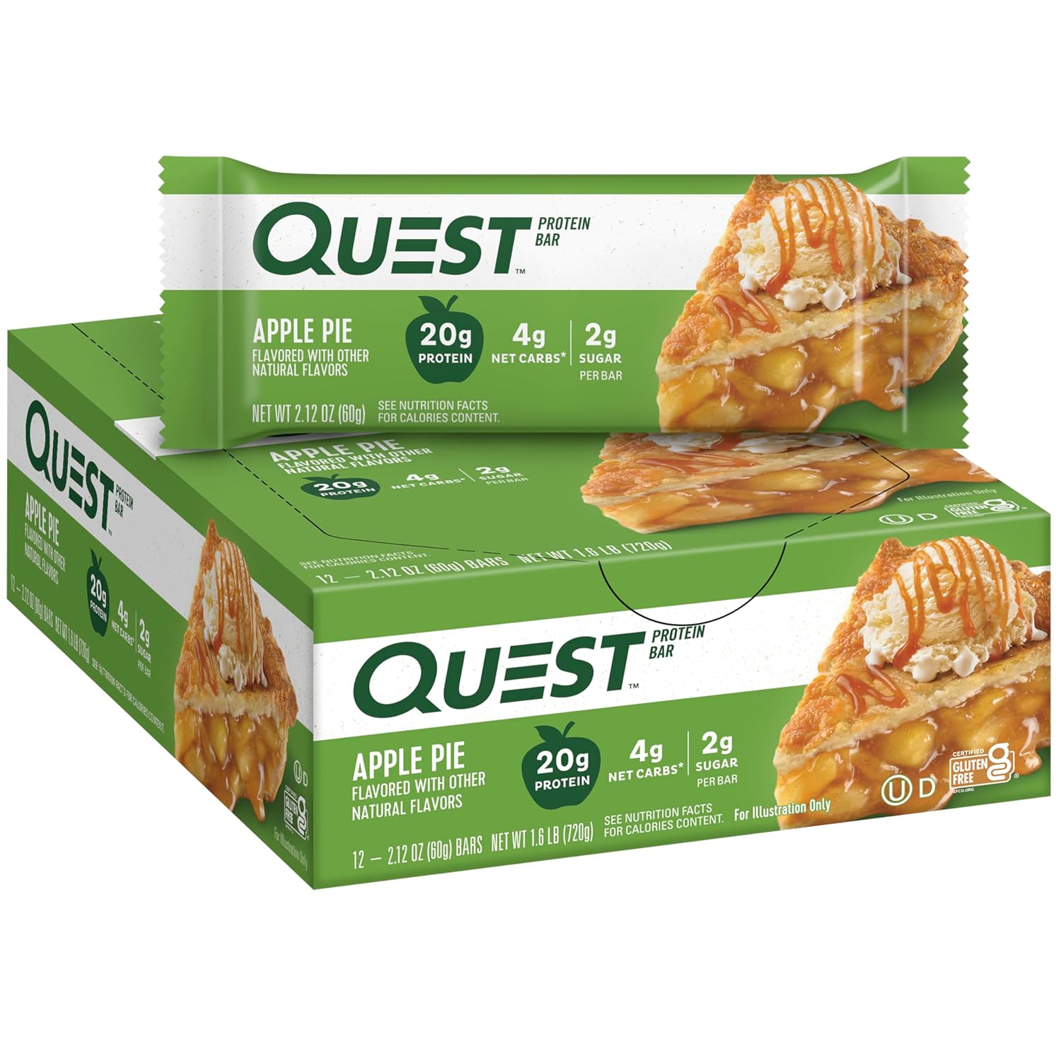 Quest Nutrition Apple Pie Protein Bar - Gluten Free, Keto Friendly, 20g Protein, 4g Net Carbs, 2g Sugar - 12 Count