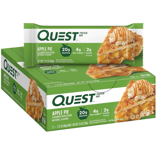 Quest Nutrition Apple Pie Protein Bar - Gluten Free, Keto Friendly, 20g Protein, 4g Net Carbs, 2g Sugar - 12 Count