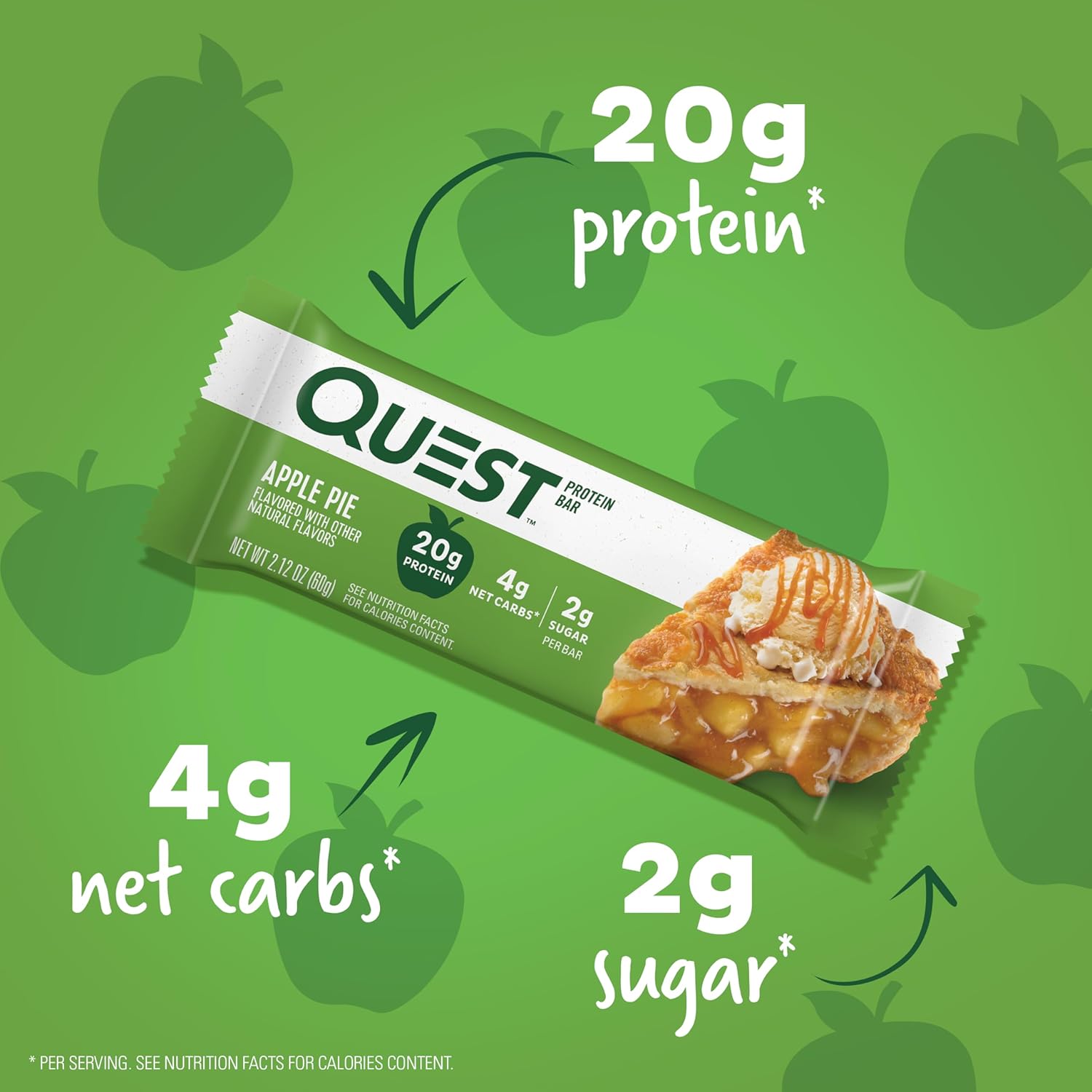 Quest Nutrition Apple Pie Protein Bar - Gluten Free, Keto Friendly, 20g Protein, 4g Net Carbs, 2g Sugar - 12 Count