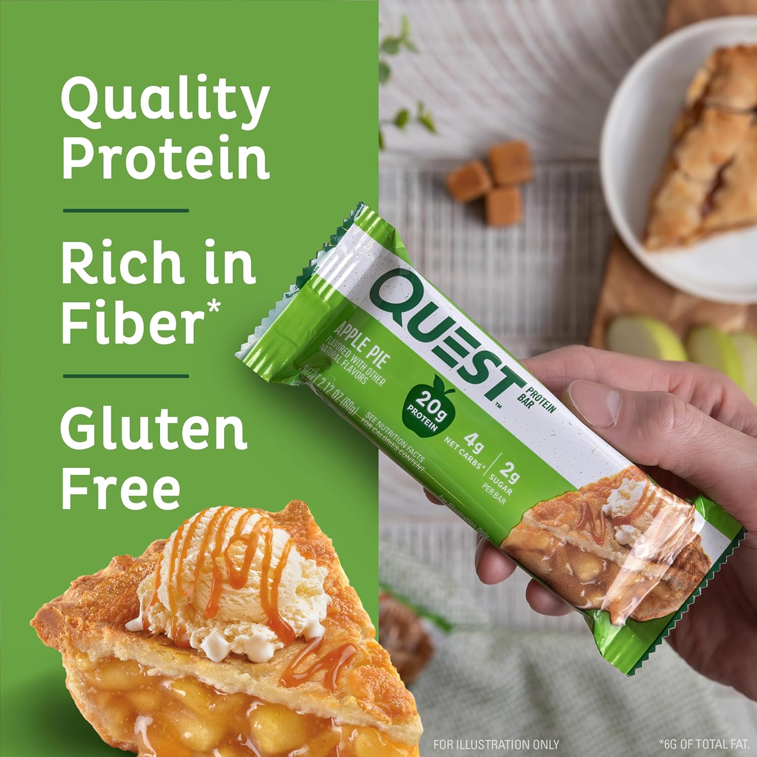 Quest Nutrition Apple Pie Protein Bar - Gluten Free, Keto Friendly, 20g Protein, 4g Net Carbs, 2g Sugar - 12 Count