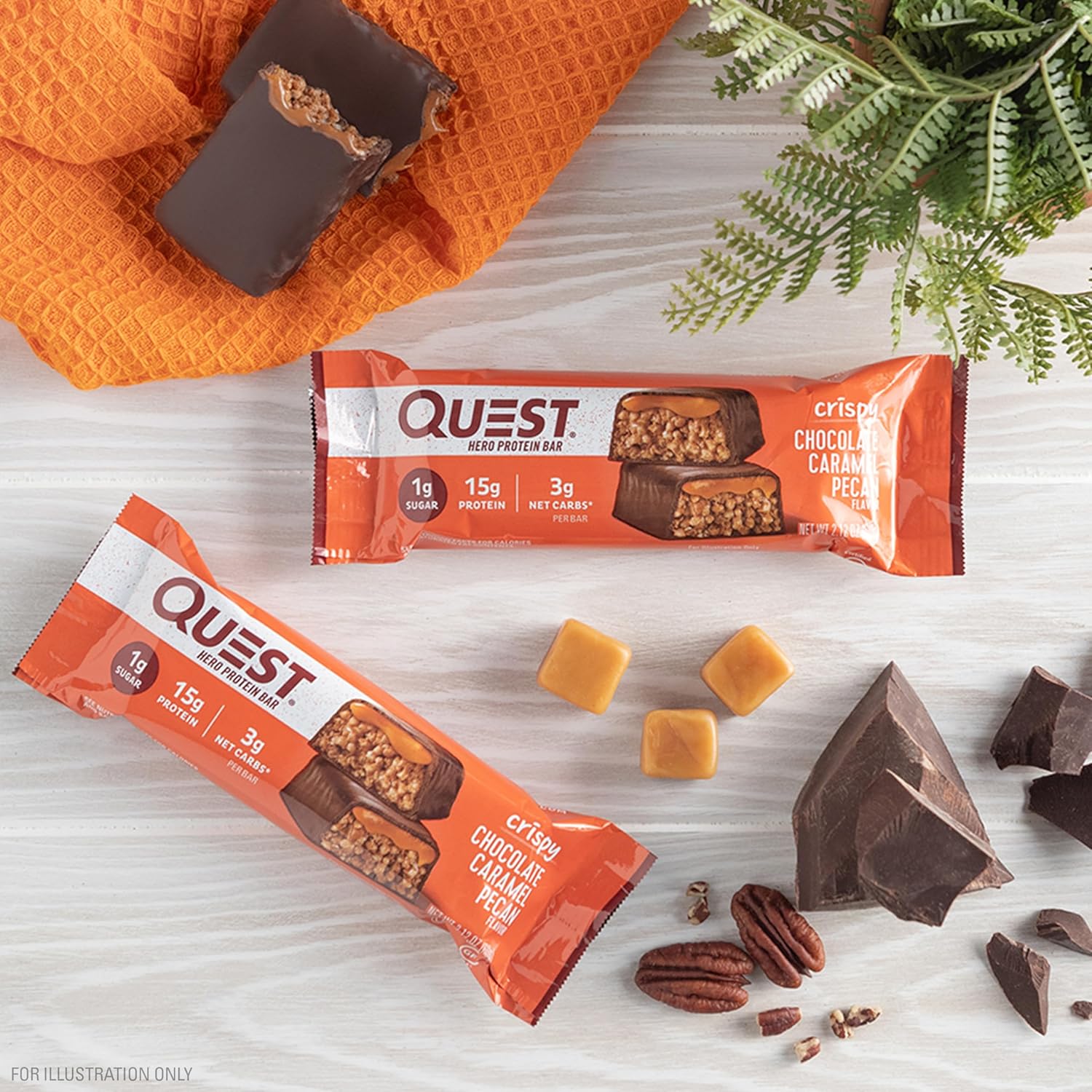 Quest Nutrition Chocolate Caramel Pecan Hero Protein Bar - 15g Protein, 1g Sugar, 3g Net Carb - Gluten Free, Keto Friendly - 12 Count Pack