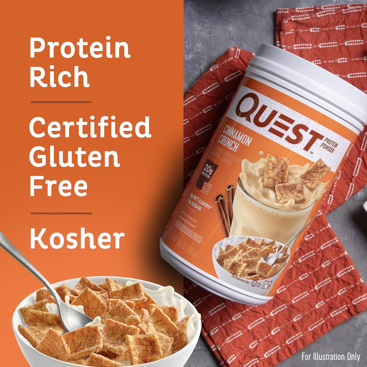 Quest Nutrition Cinnamon Crunch Protein Powder - 20g Protein, 2g Net Carb, Gluten Free - 1.6lb, 24 Servings