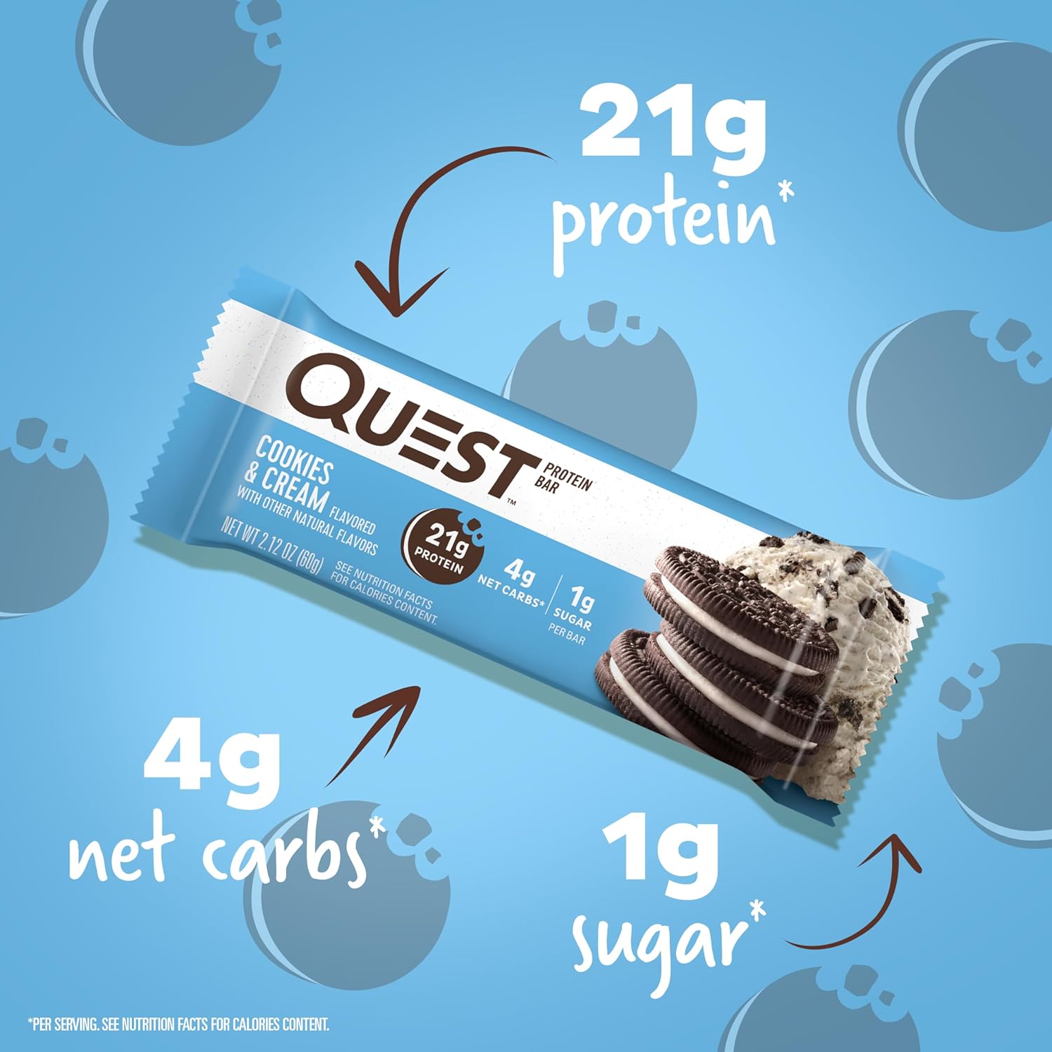 Quest Nutrition Cookies & Cream Protein Bars - High Protein, Low Sugar, Low Carb, Gluten Free, Keto Friendly - 12 Bars