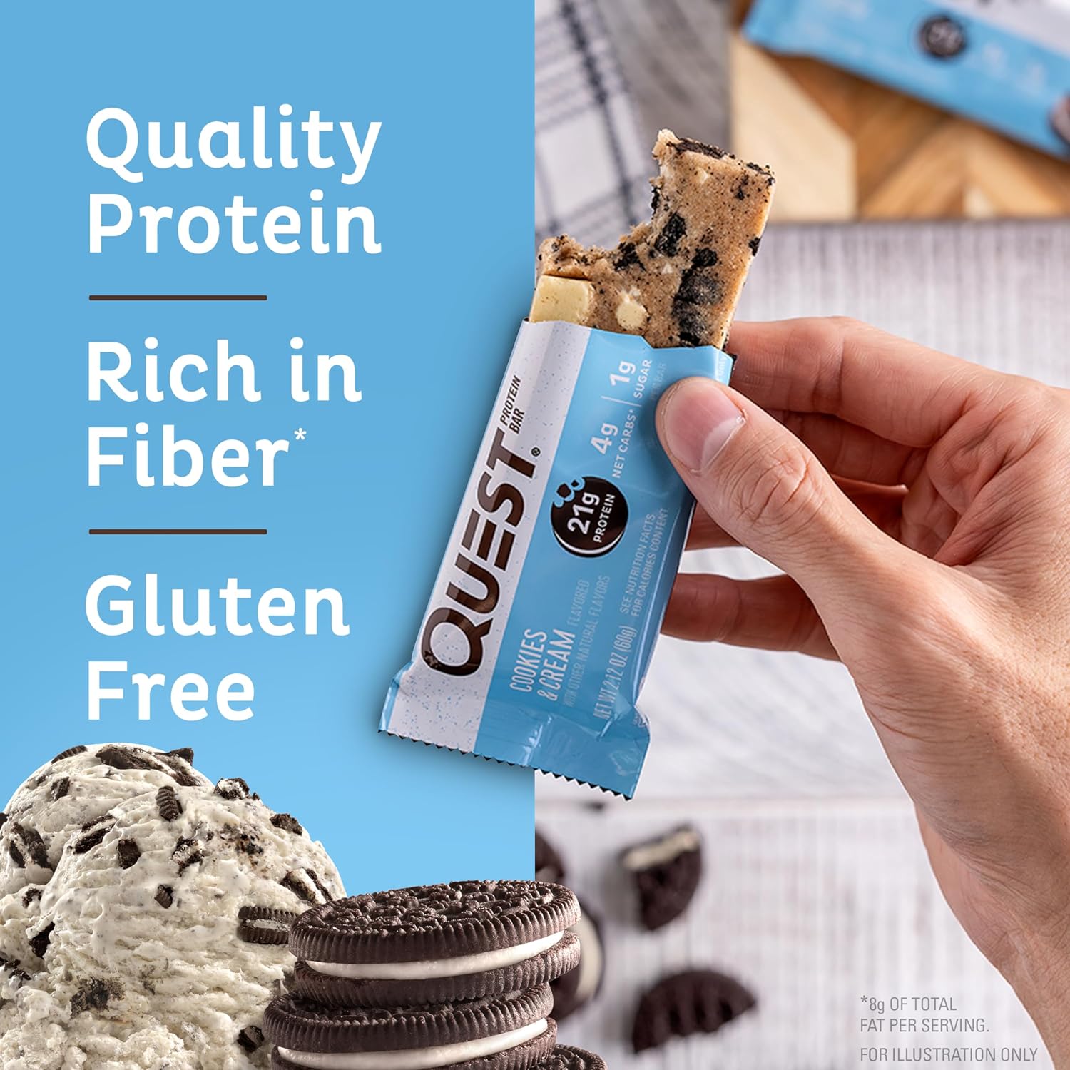 Quest Nutrition Cookies & Cream Protein Bars - High Protein, Low Sugar, Low Carb, Gluten Free, Keto Friendly - 12 Bars