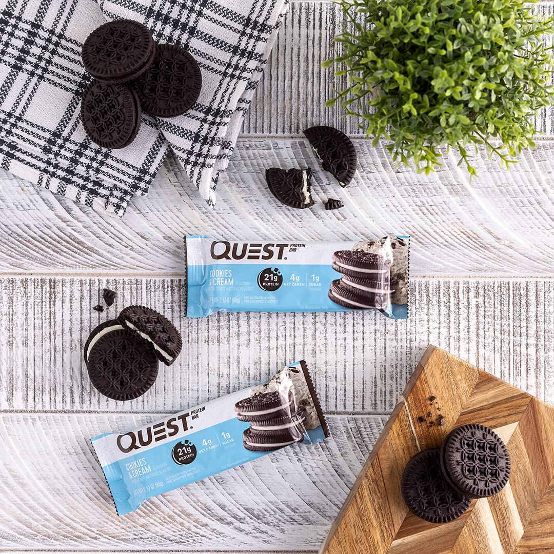 Quest Nutrition Cookies & Cream Protein Bars - High Protein, Low Sugar, Low Carb, Gluten Free, Keto Friendly - 12 Bars