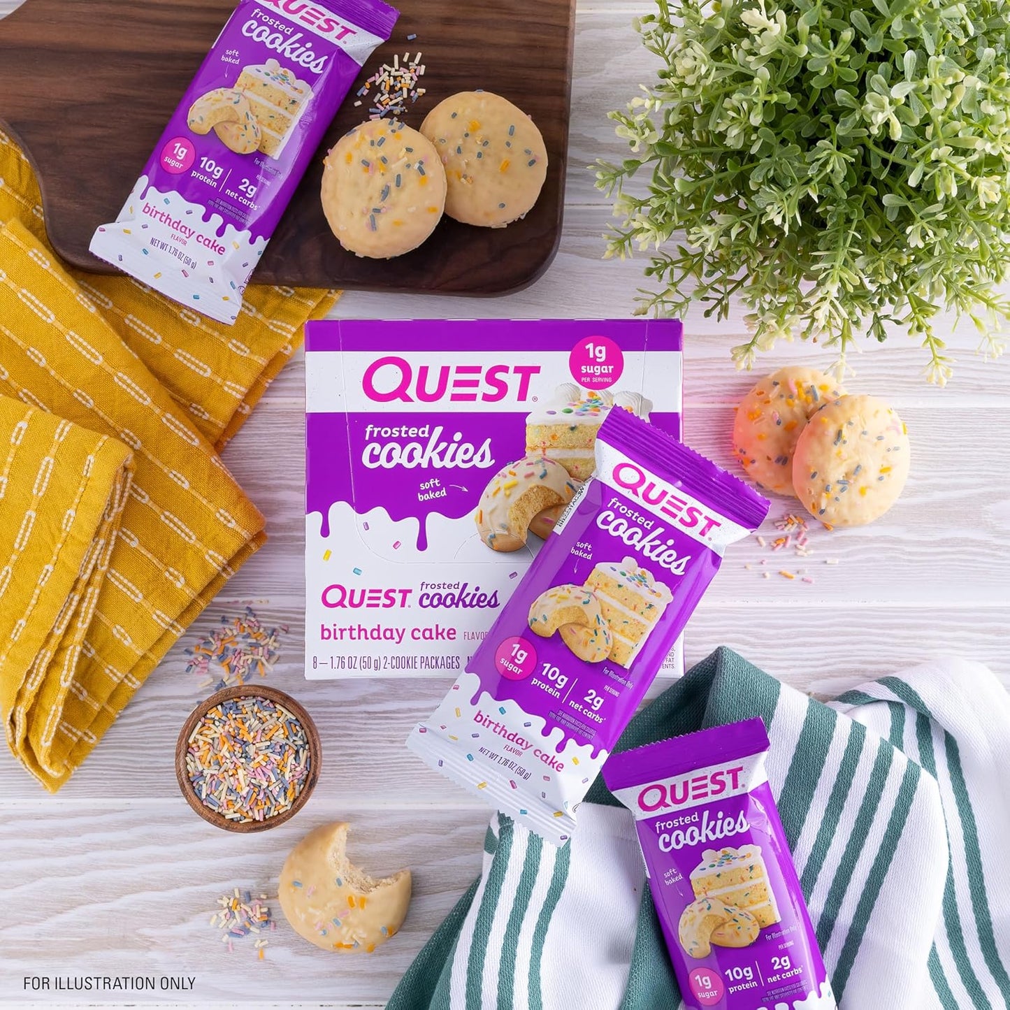 Quest Nutrition Frosted Cookies Twin Pack, Birthday Cake Flavor, Low Sugar & Net Carbs, High Protein Gluten Free Snack - 8 Count Pack