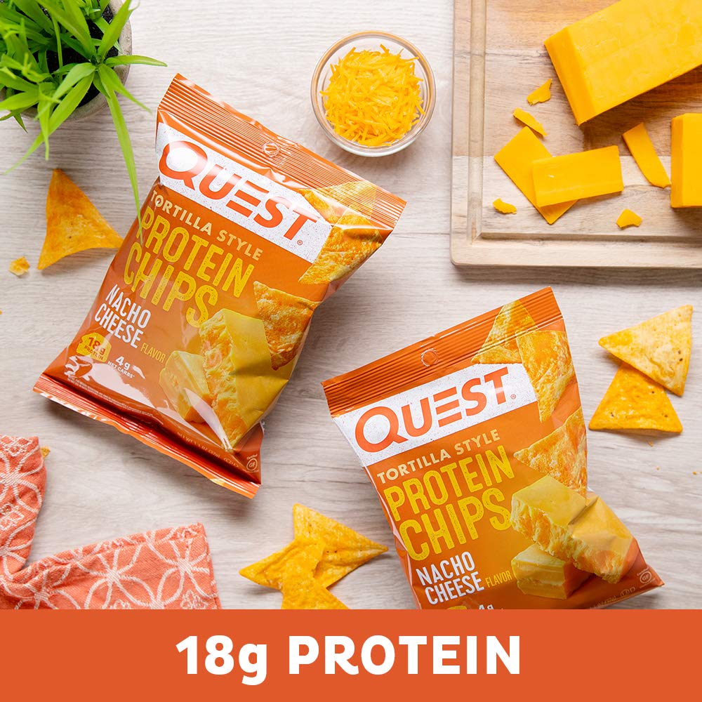 Quest Nutrition Nacho Cheese Tortilla Style Protein Chips - 18g Protein, 4g Net Carb, Low Carb, Gluten Free - 1.1 oz (12 Pack)