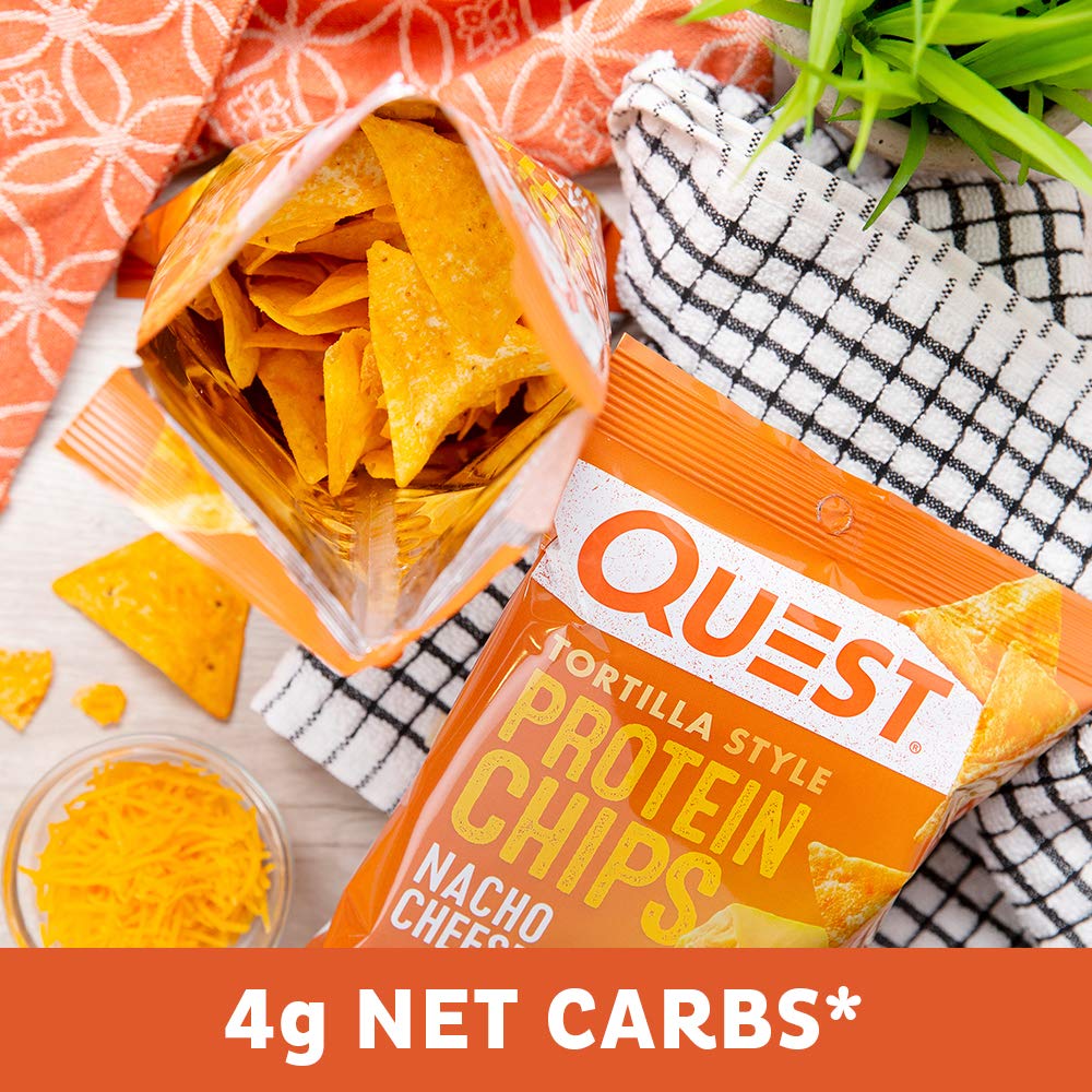 Quest Nutrition Nacho Cheese Tortilla Style Protein Chips - 18g Protein, 4g Net Carb, Low Carb, Gluten Free - 1.1 oz (12 Pack)