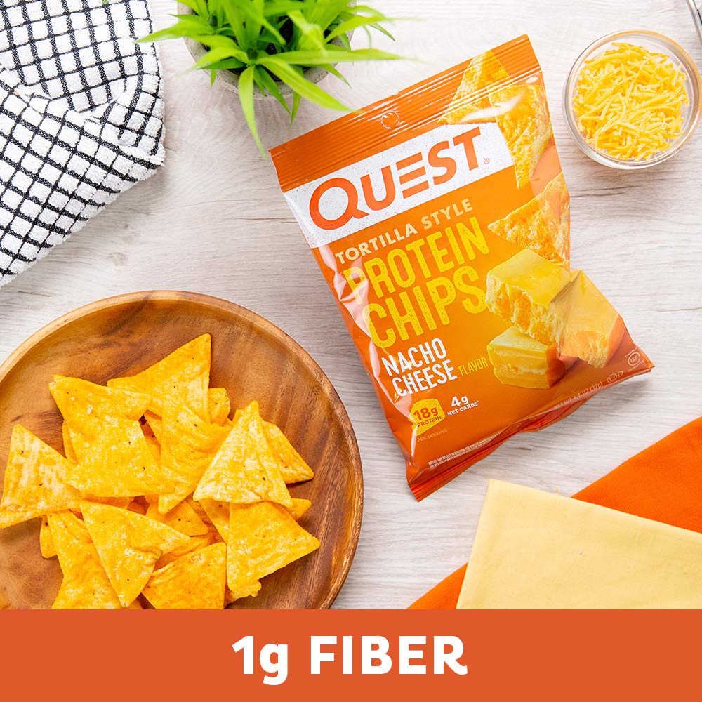Quest Nutrition Nacho Cheese Tortilla Style Protein Chips - 18g Protein, 4g Net Carb, Low Carb, Gluten Free - 1.1 oz (12 Pack)