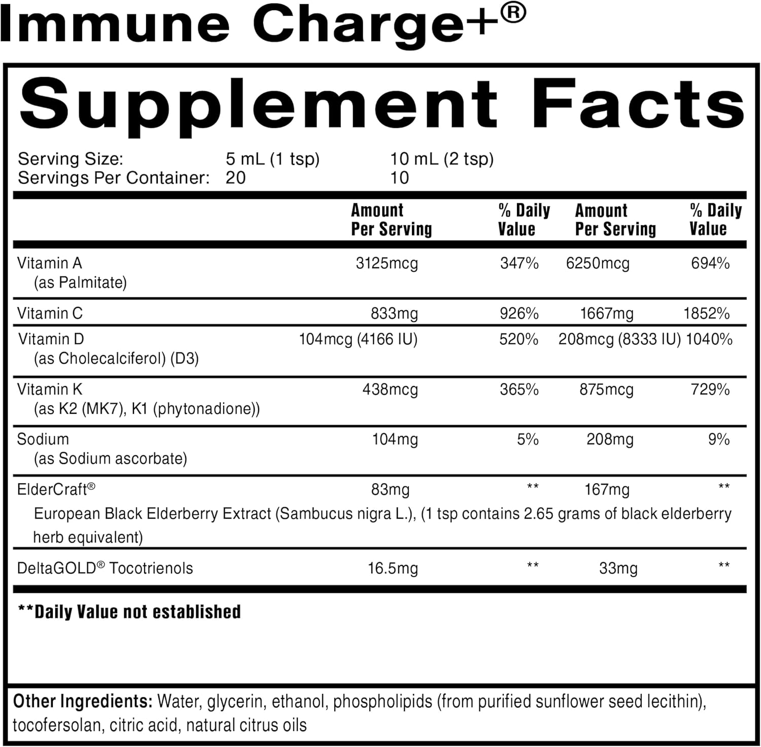 Quicksilver Scientific Immune Charge+ - Elderberry with High Levels of Vitamin D3, A, C, E, K1 & K2 for Immune Health and Lung Support - 100ml - BoostGo Australia