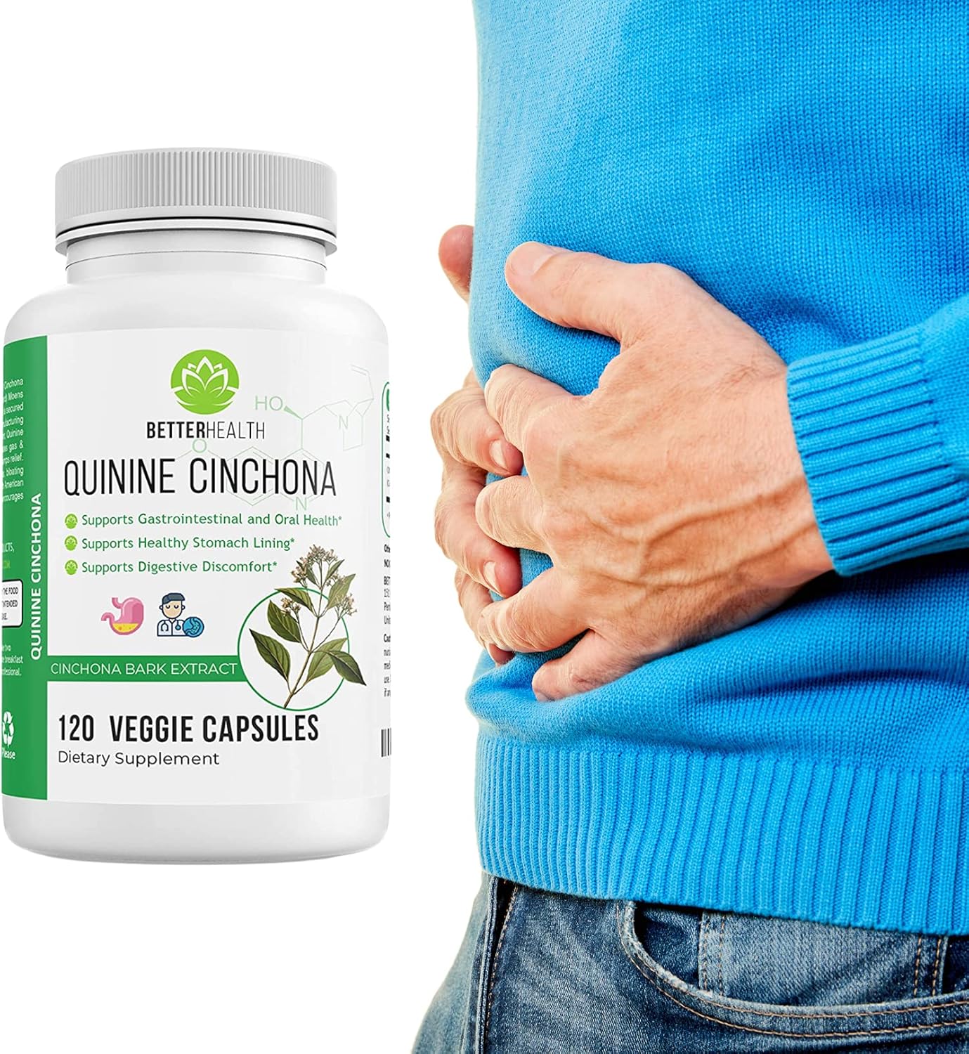 Quinine Cinchona Bark Extract Herbal Supplement for Immune Support, Leg Cramp Relief - 500 mg, 120 Capsules