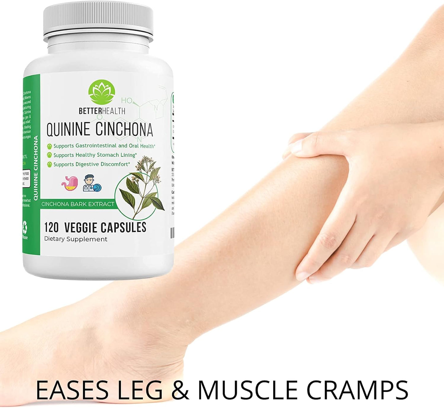 Quinine Cinchona Bark Extract Herbal Supplement for Immune Support, Leg Cramp Relief - 500 mg, 120 Capsules